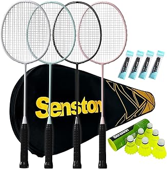 Senston 2 Pack Badminton Racquet Set Carbon Fiber Badminton Rackets - Includes 1 Carrying Bag