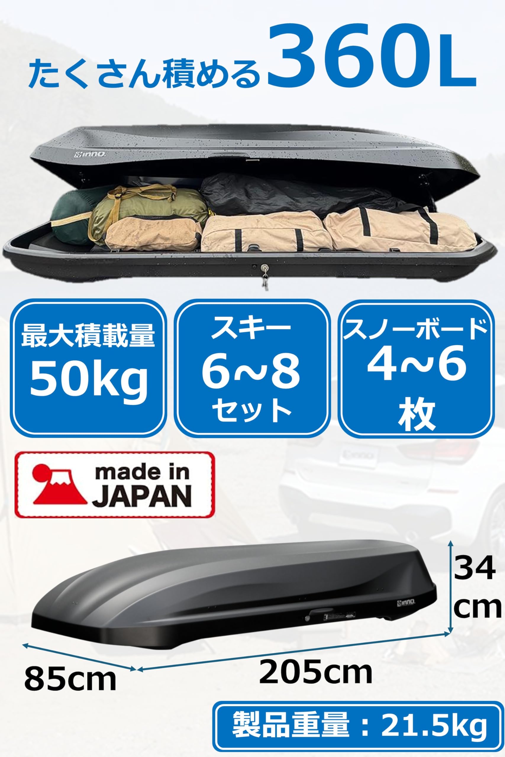 Amazon.co.jp: INNO イノー 車用 WEB限定 ルーフボックス 360L 着脱 