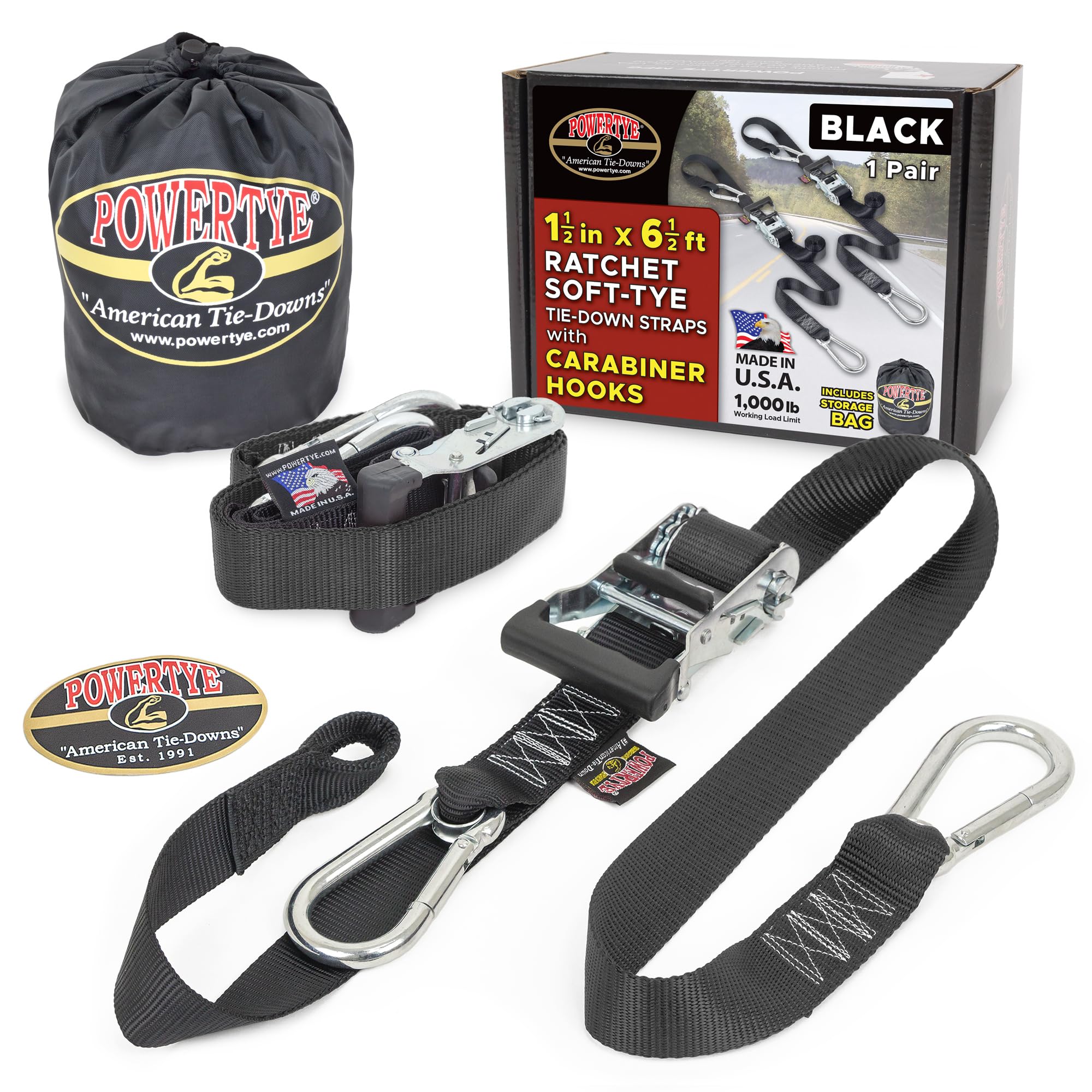 PowerTye 1.5' x 6.5ft Ratchet Straps