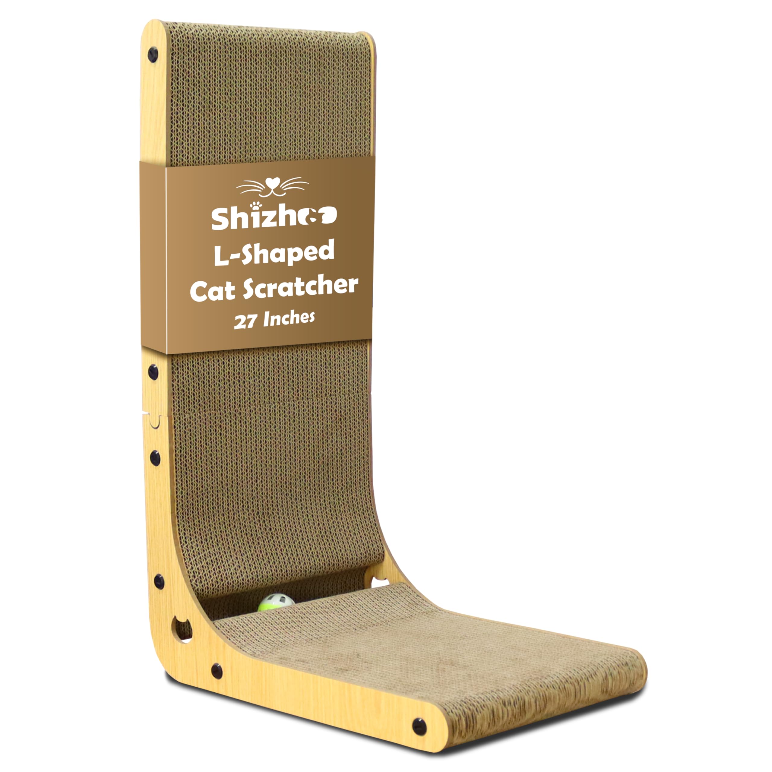 Shizhoo 27" L Shaped Cat Scratchers for Indoor Cats, Corrugated Cardboard Cat Scratcher Pad, Vertical Scratching Board Indoor Use Protecting Furniture