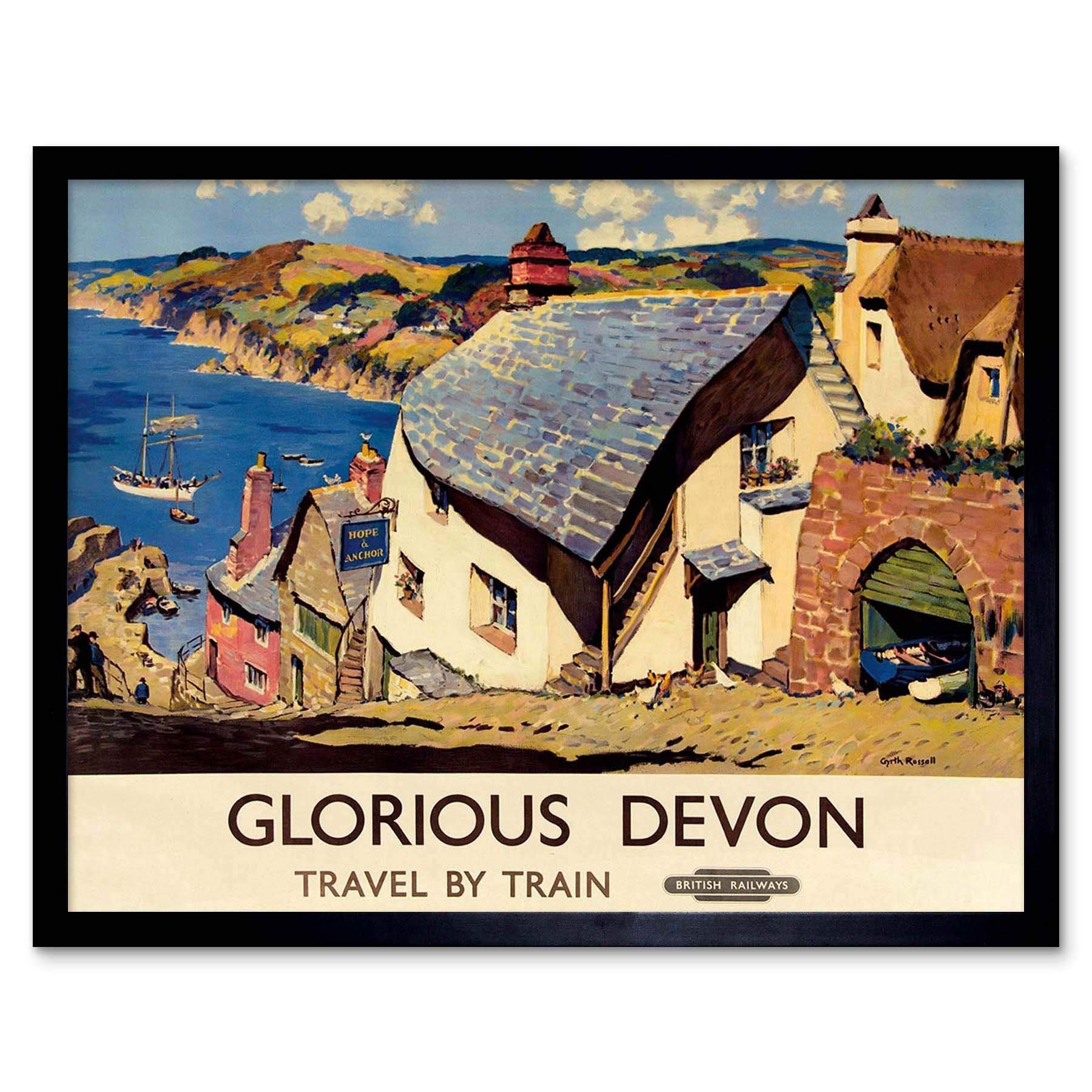 Wee Blue Coo Travel Tourism Transport Railway Glorious Devon Village England UK Art Print Framed Poster Wall Decor 12X16 Inch