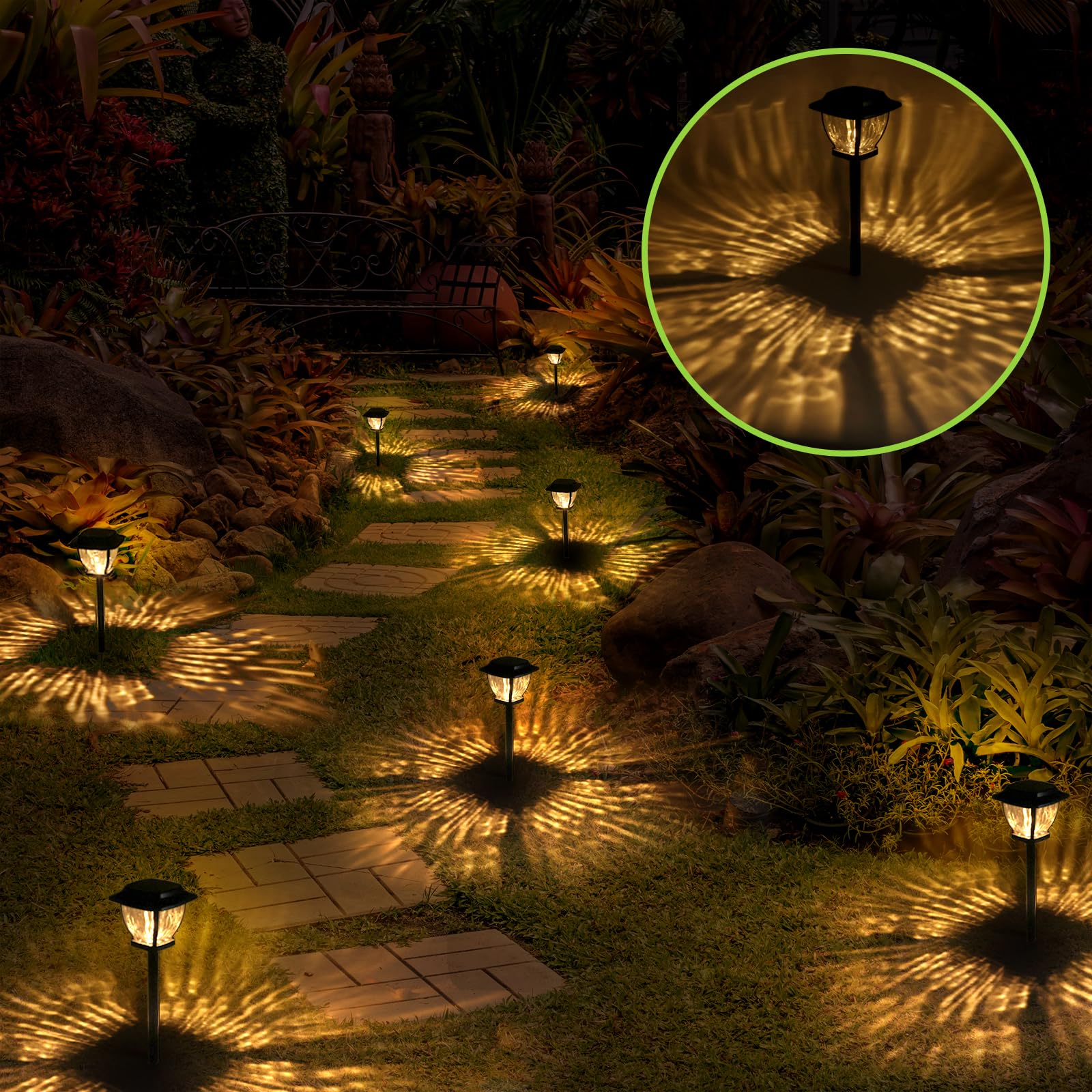 TOSHIN Solarleuchte für den Außenbereich, Garten, wasserdicht, LED, Solarlicht, für den Außenbereich, für Terrasse, Rasen, Garten, Allee, Wege, 2 Stück (warmweiß)