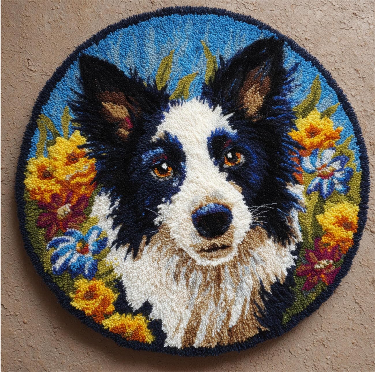 Dog Animal Latch Hook Rug Kits Cartoon Border Collie DIY Latch Hook Rug Making for Adults Embroidery Kit Carpet Home Decoration 50x50cm