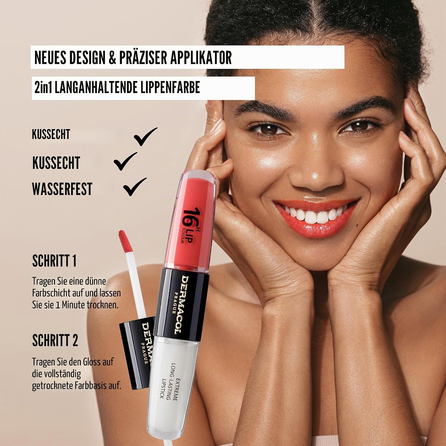 Dermacol 16H Lip Colour, 2-Phase Kiss-proof Lipstain & Gloss, No. 26 Heroine Chic 3-4 fluid ounces (pack of 1)