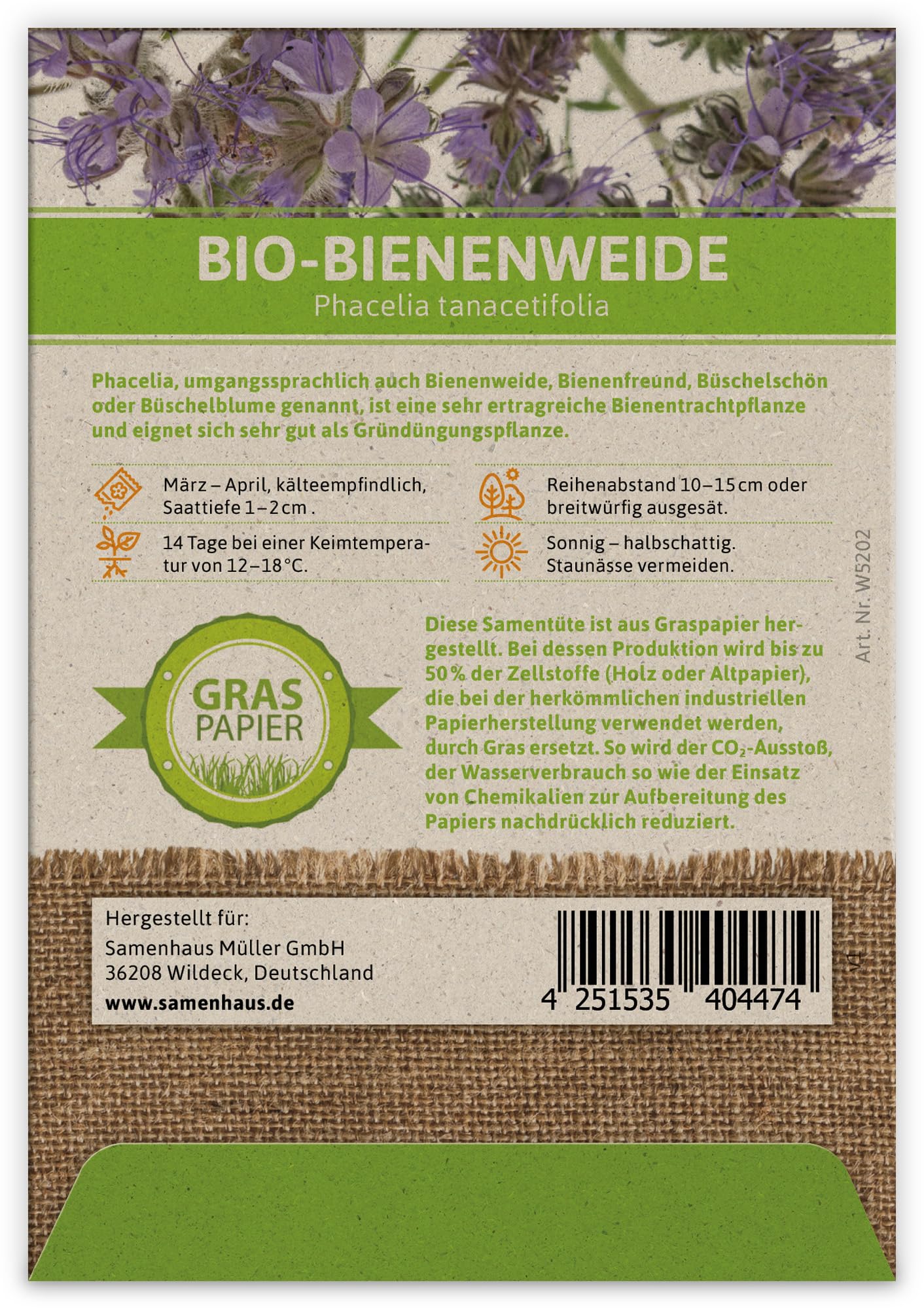 FLORTUS W5202-100x BIO Bienenweide für Werbezwecke (100 Tütchen) (BIO Phaceliasamen)