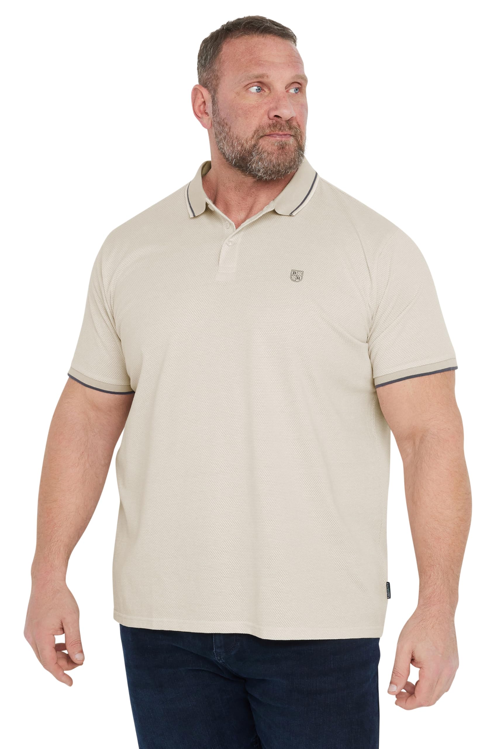 BadRhino Big & Tall Brown Textured Waffle Polo Shirt - Men's - Plus Size Curve