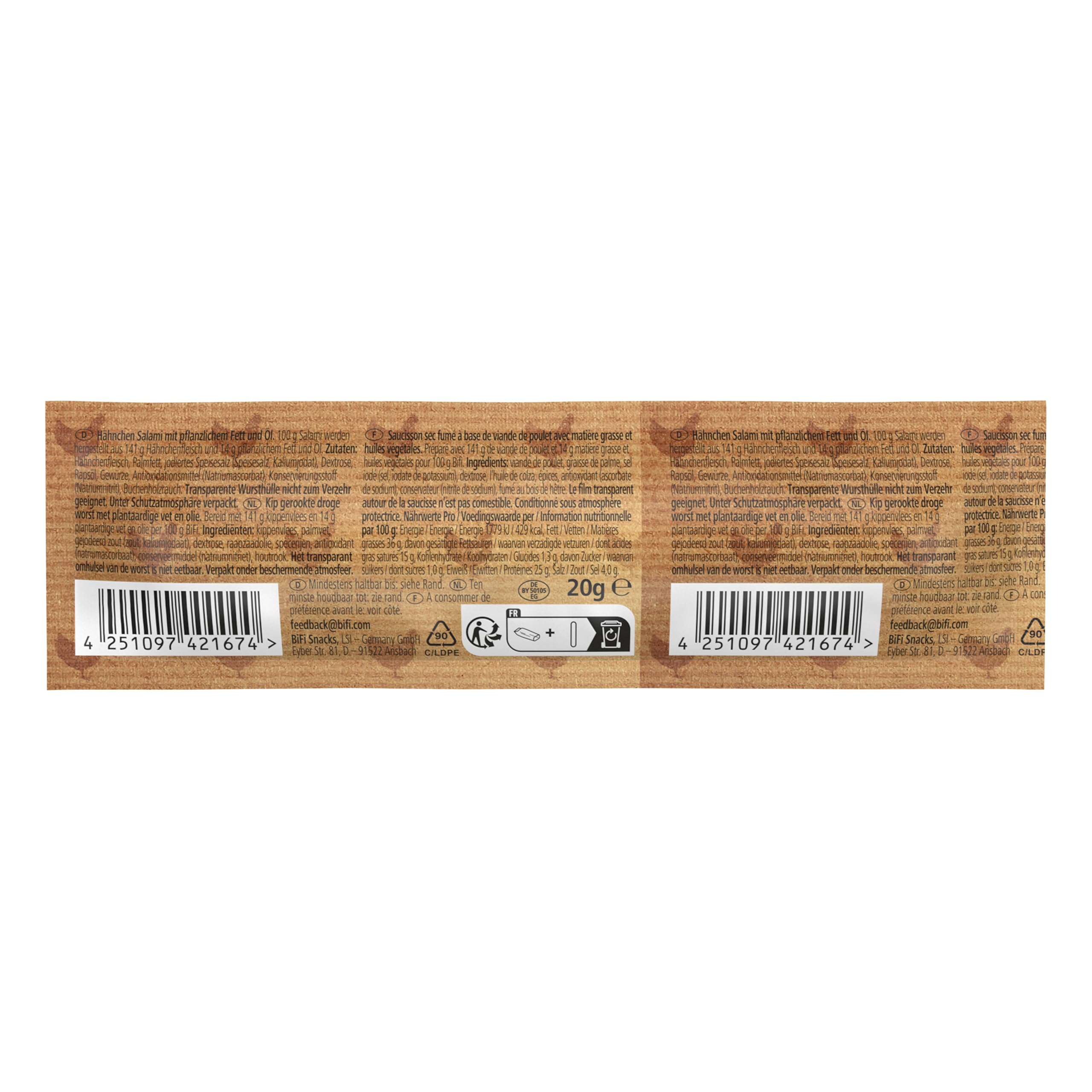 BiFi Chicken High Protein - 24er Pack (24 x 20g) - proteinreicher Hähnchen-Snack ohne Schwein - ideal für Sport und bewusste Ernährung - 100% Hähnchenfleisch - High Protein