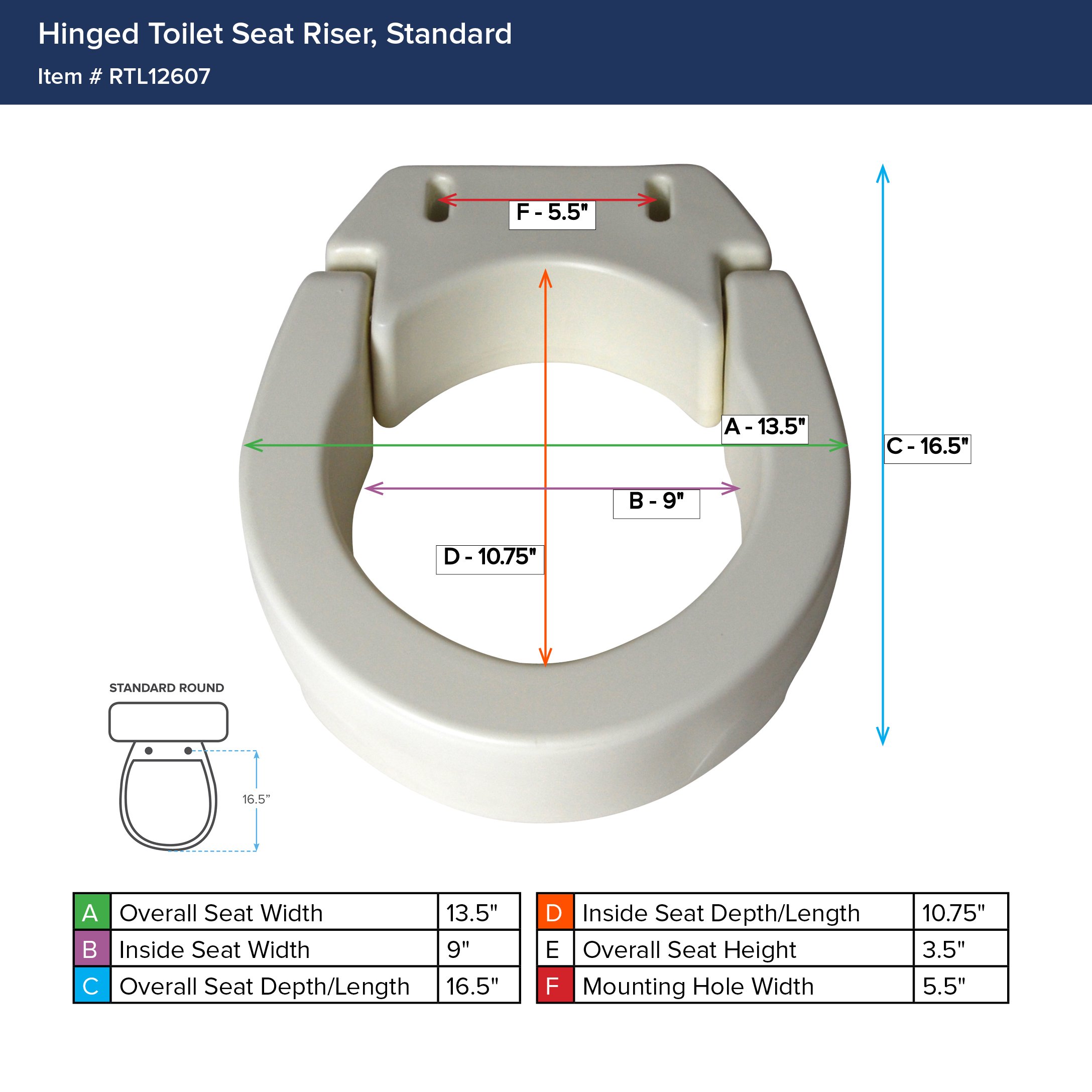 Drive Medical - Asiento elevador con bisagras para inodoro, color blanco