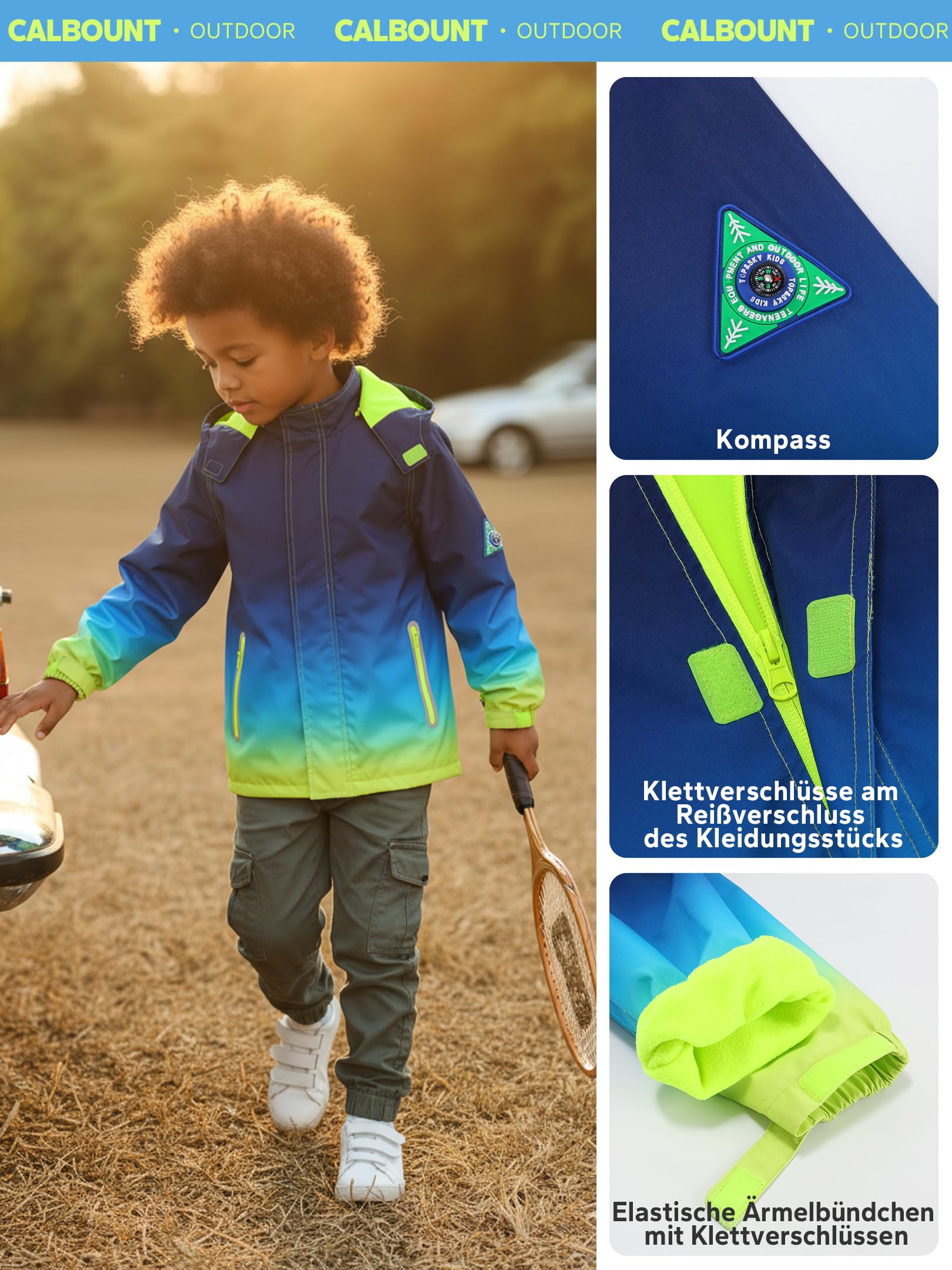 Jungen Regenjacke Windbreaker Kinder Regenmantel Wasserdicht Reißverschluss Jacke mit Fleecefutter