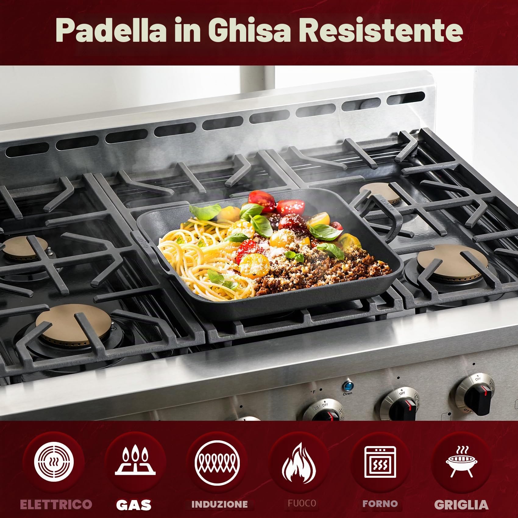 onlyfire Piastra Rettangolare in Ghisa con Manici, Padella BBQ per Grill a Gas, Grill a Carbonella e La Maggior Parte dei Forni, 31.5 * 31.5 * 3.8 cm