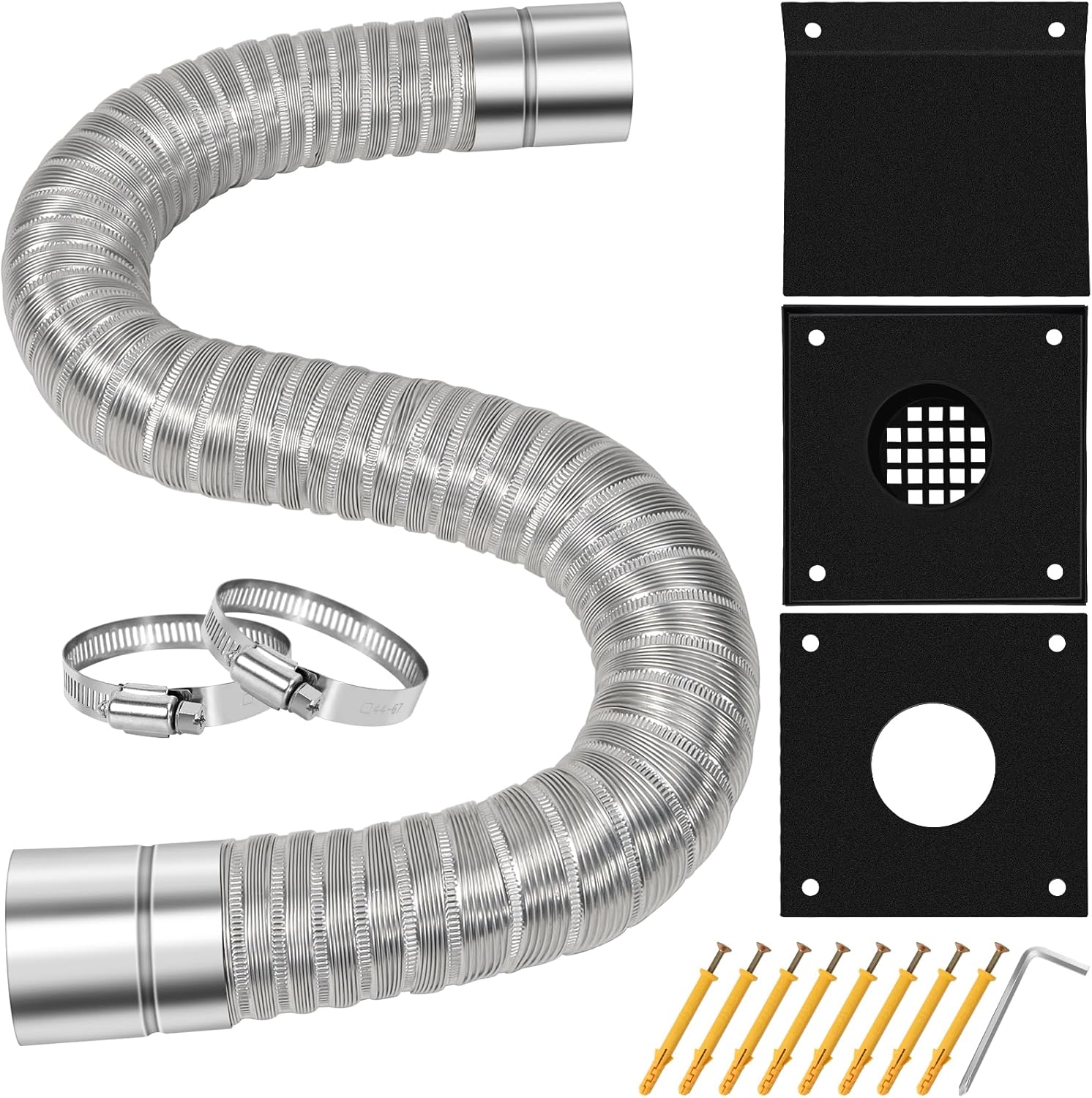 Pellet Stove Vent Pipe Kit, Pellet Stove Fresh Airs Intake Kit, Pellet Stove Exhaust Pipe Kit Includes 2"x59" Aluminum Flexible Pipe, Protective Screen and 2 Screw Clamps