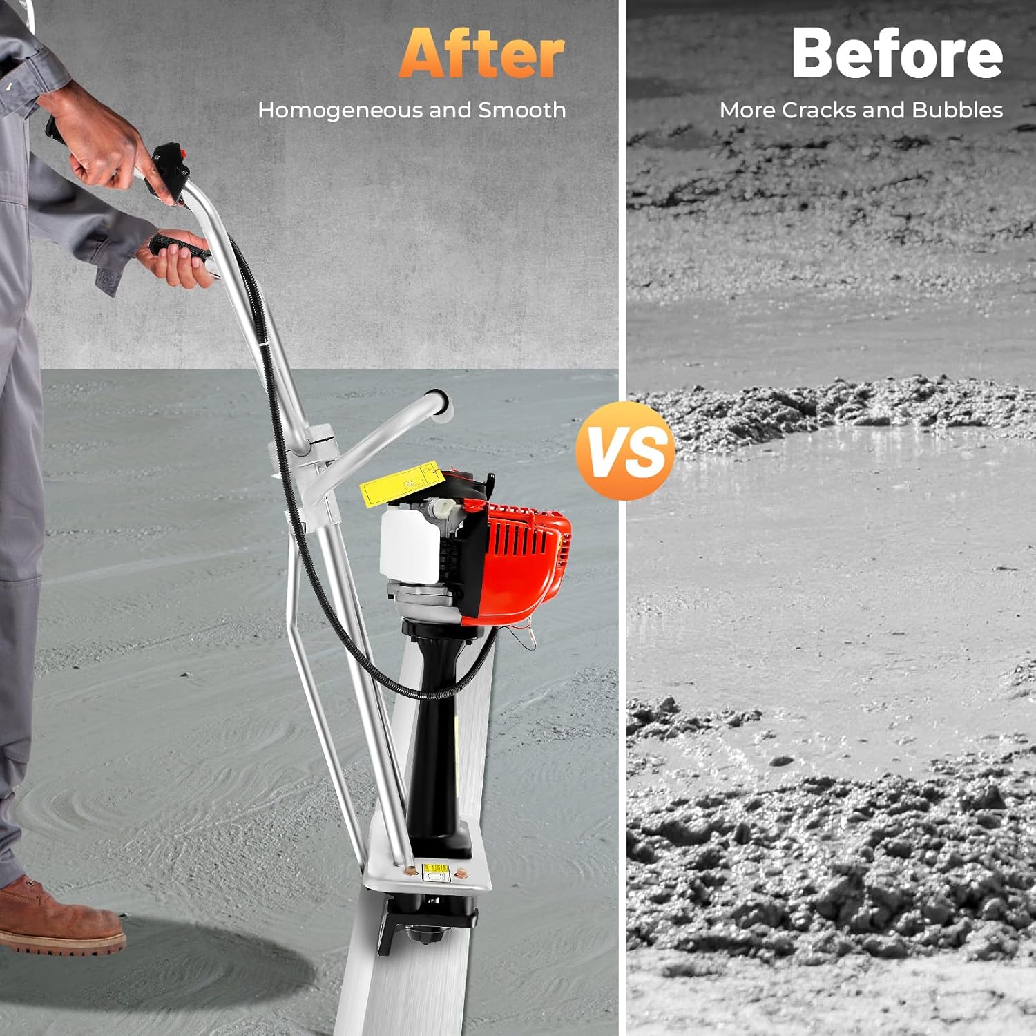 4 Stroke Gas Concrete Wet Screed, 900W Commercial Power Screed Vibrating Screed Power Unit Low Fuel Consumption Wet,Concrete Power Screed Cement Finishing Vibrating Motor For 3.2-16ft Rulers