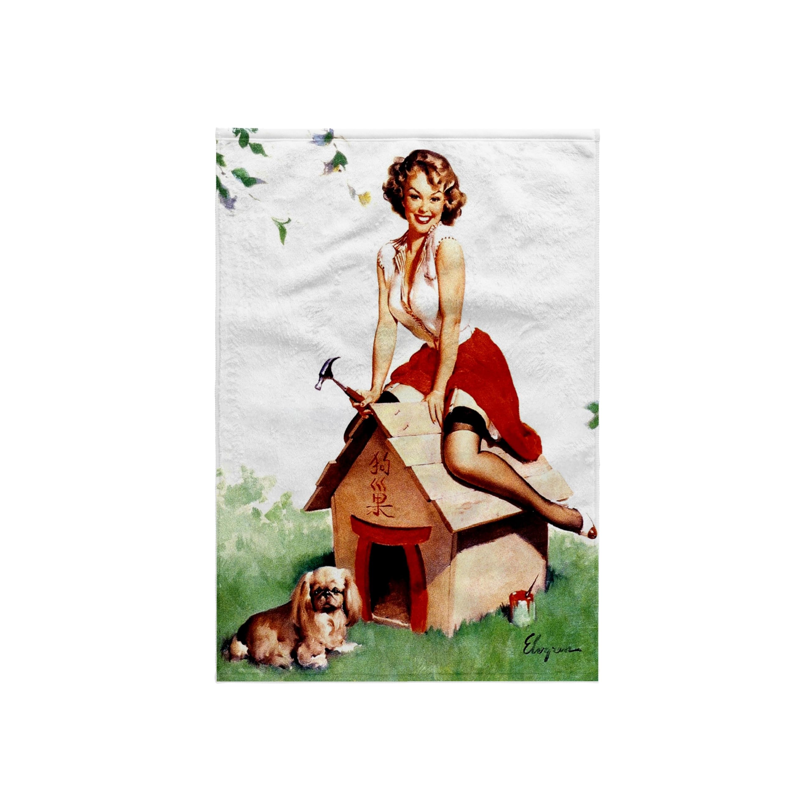3dRose - Print of Elvgren Pinup Build A Dog House - Towel - (twl-204069-1)