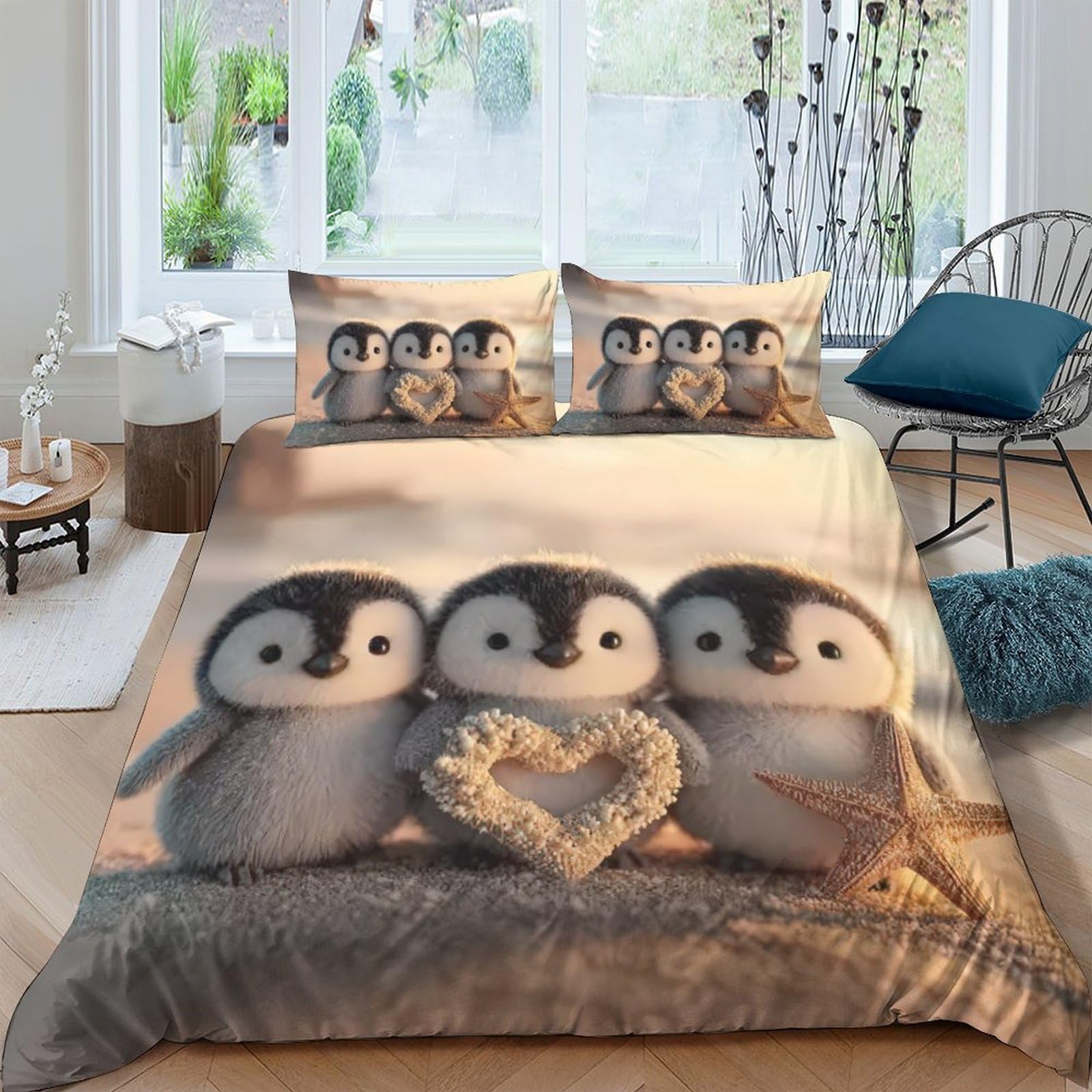 Ctjqhvkz Style-4 3D Printed Cute Penguin Fitted Sheet Microfiber Soft Anti-Slip Winter Cartoon Mattress Cover For Bedroom Guest Room Decor Single（135X200cm）