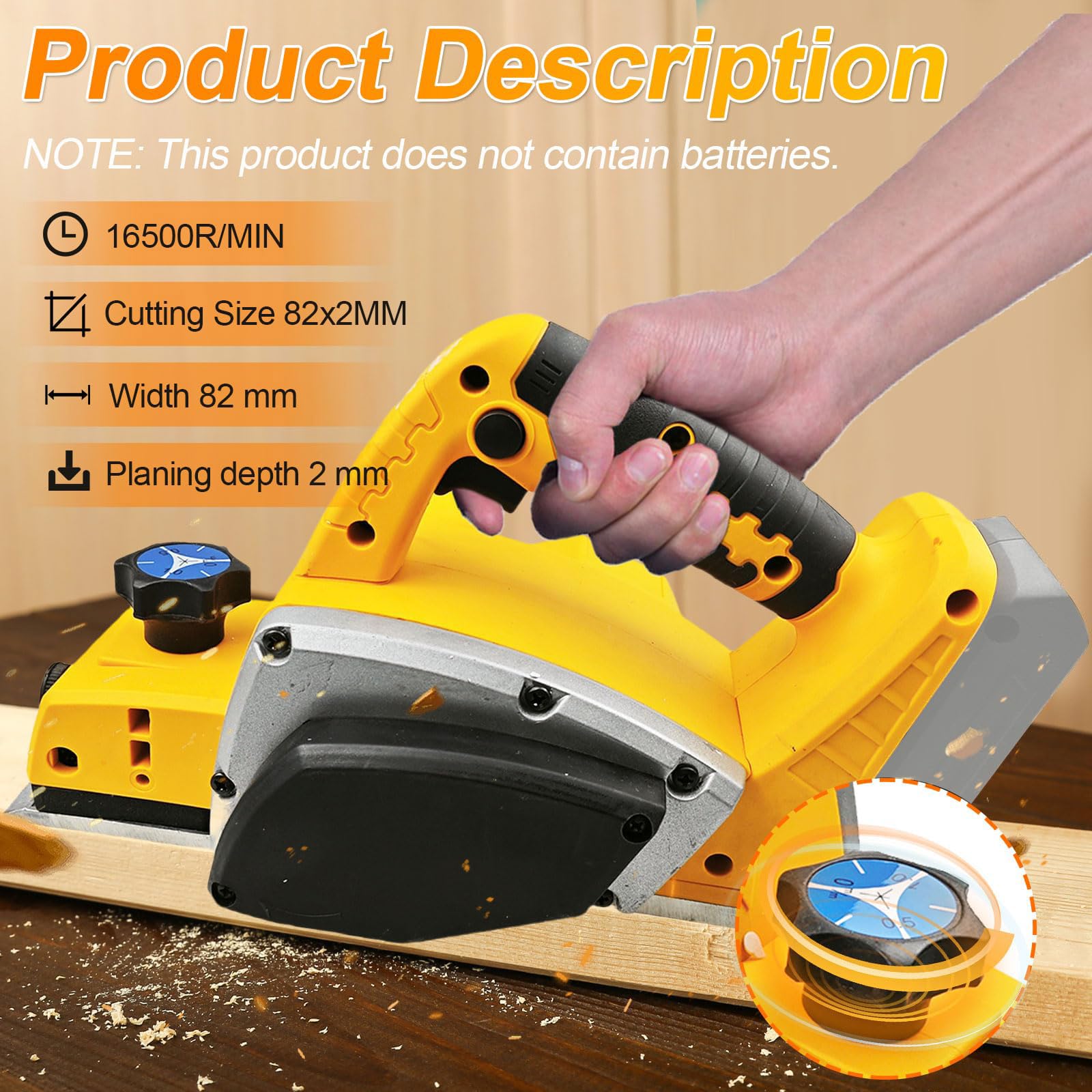 Elektryczna strug ręczny do strugarki bezprzewodowej Dewalt 15000 obr./min | Szerokość cięcia 82 mm, regulowana głębokość 0-2 mm, strug do drewna, do obróbki drewna, dla majsterkowiczów