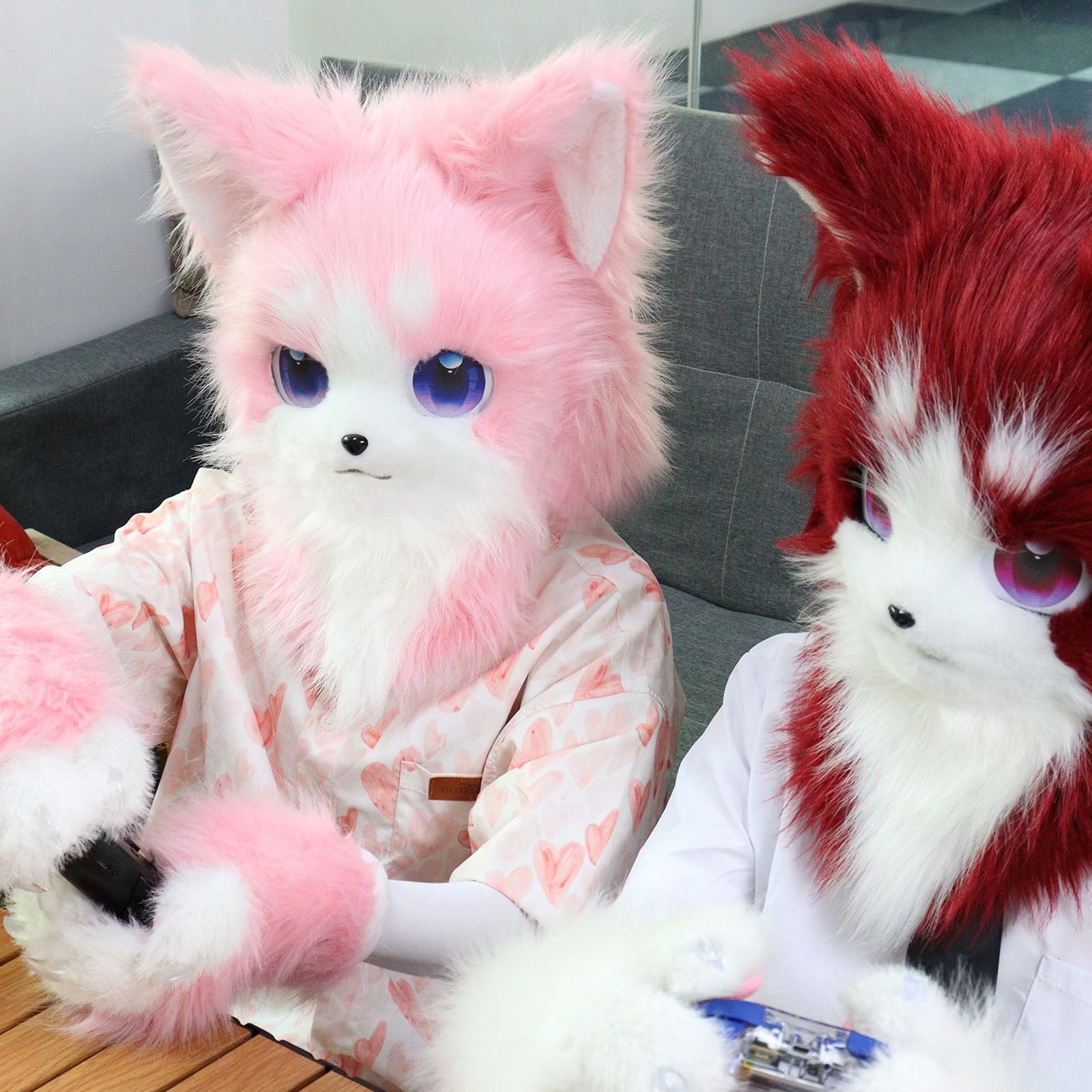 [Rxgiasup] Peludo Animal Cabeza de Gato Kigurumi Disfraz de Gato Halloween Cosplay Disfraz Accesorios Sombrero Regalo Cabeza de Animal Peludo