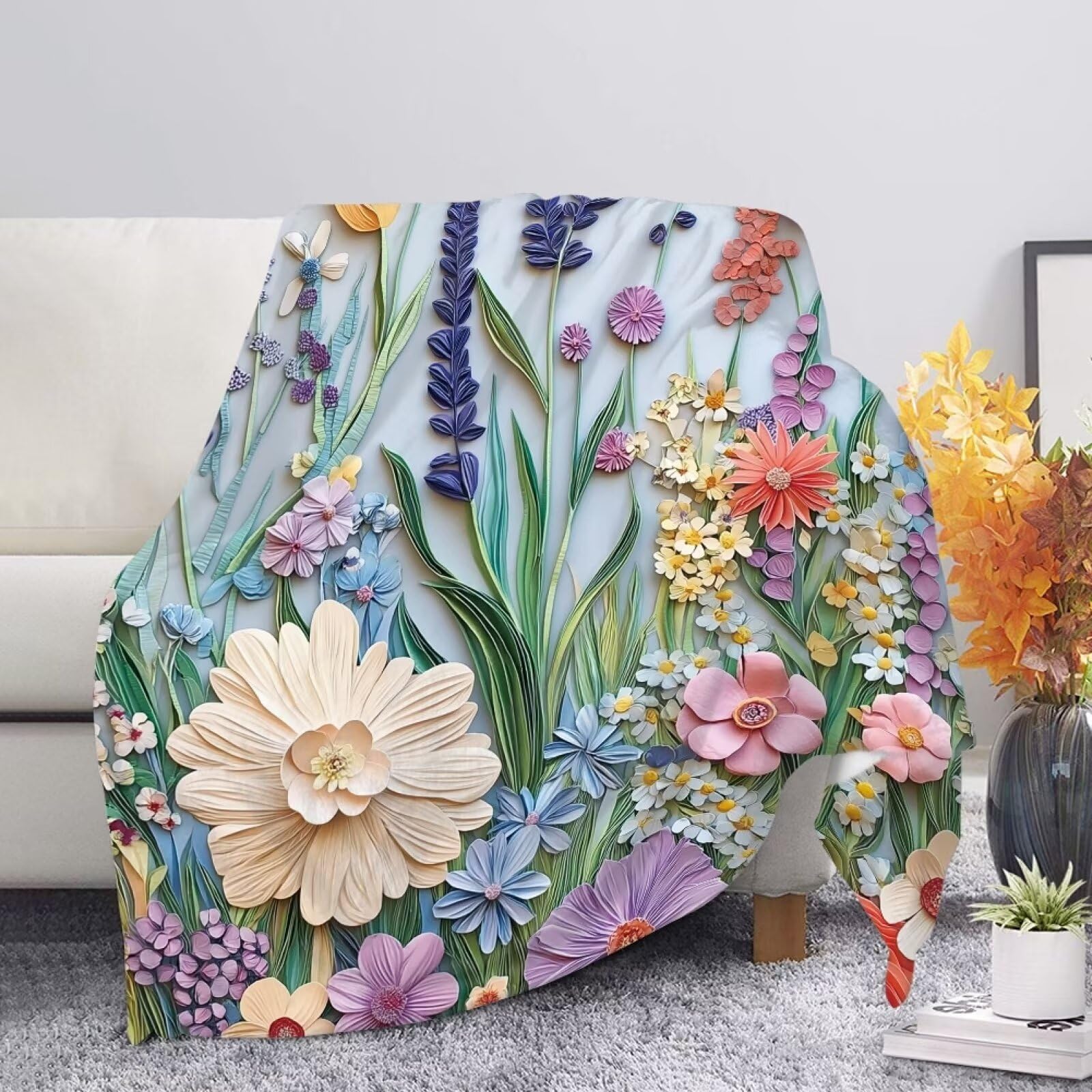 Allcute Women Groovy Flowers Blanket Warm Fluffy Fall Throw Blanket for Couch Living Room Home Bed Chair Comfy Soft Blankets Green Fuzzy Sofa Throws