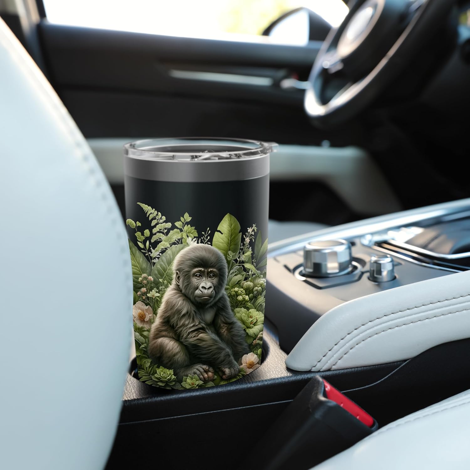 Baby Gorilla In Nature Green Floral Jungle Leaf Background Stainless Steel Insulated Tumbler - Image 6