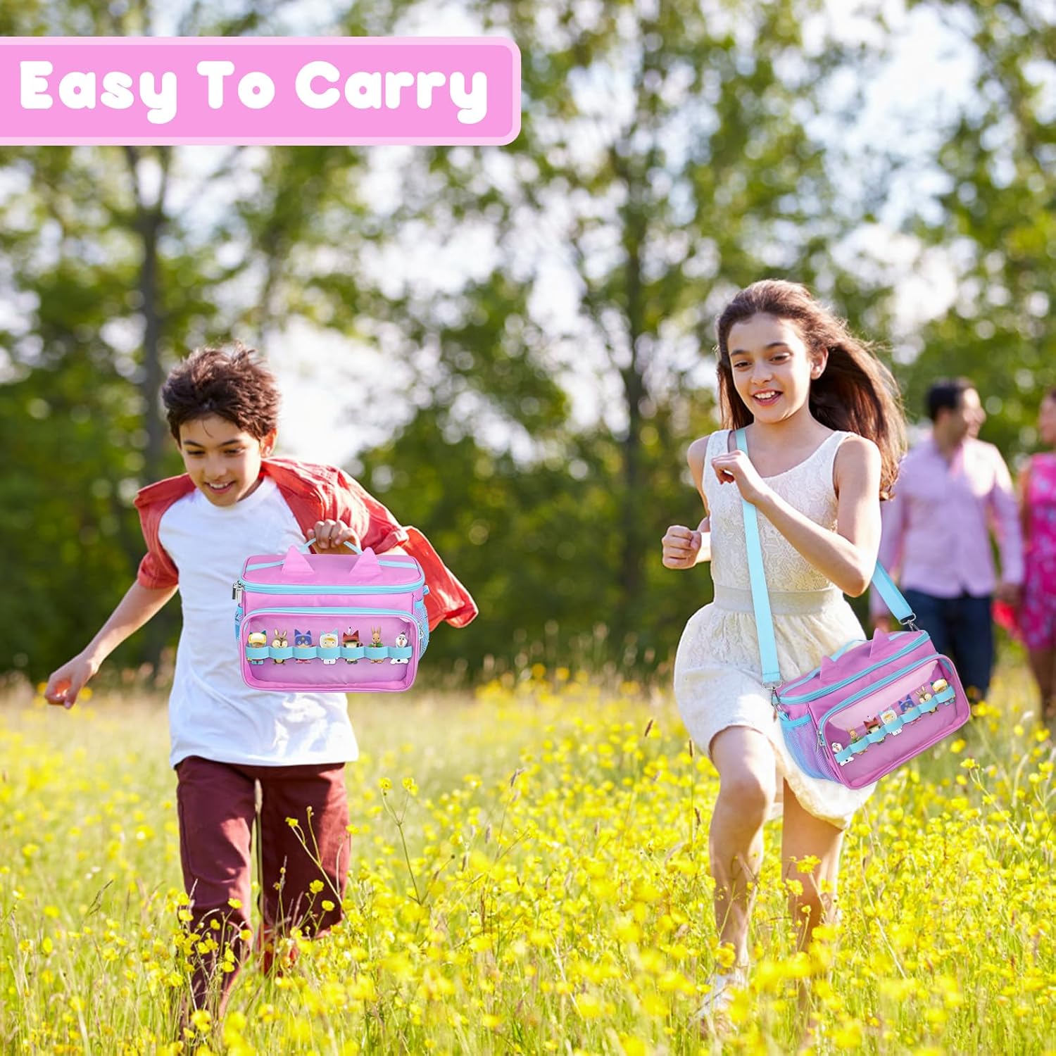 Sun3drucker Carrying Case for Toniebox 2/1,Carrying Travel Bag for Toniebox Starter Set and Tonie Figures, Toniebox 2 Audio Player Bundle Portable Storage Bag(Pink-purple)
