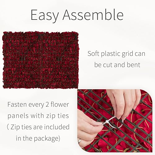 Miniatura 5 de Panel de fondo floral para pared de flores, 12 piezas de decoración de fondo de pared de flores rojas, plantas artificiales 3D para pared,