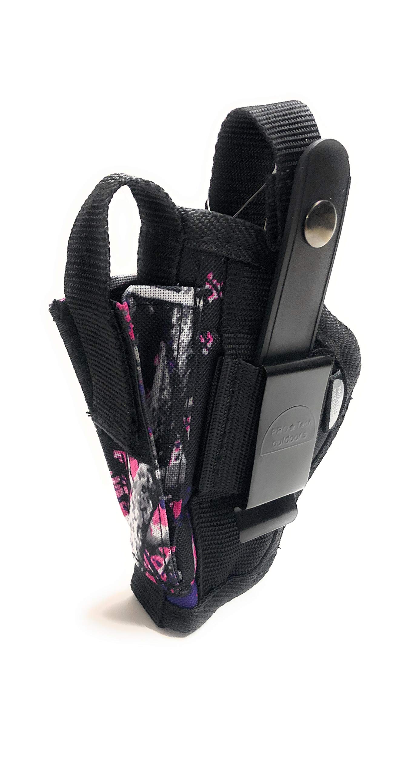 Ladies Here's One Just for You. This Pink Camo Holster is a Belt and Clip on Holster, is for Right or Left Hand Use. This Pink Gun Holster Fits M&P Shield 9mm