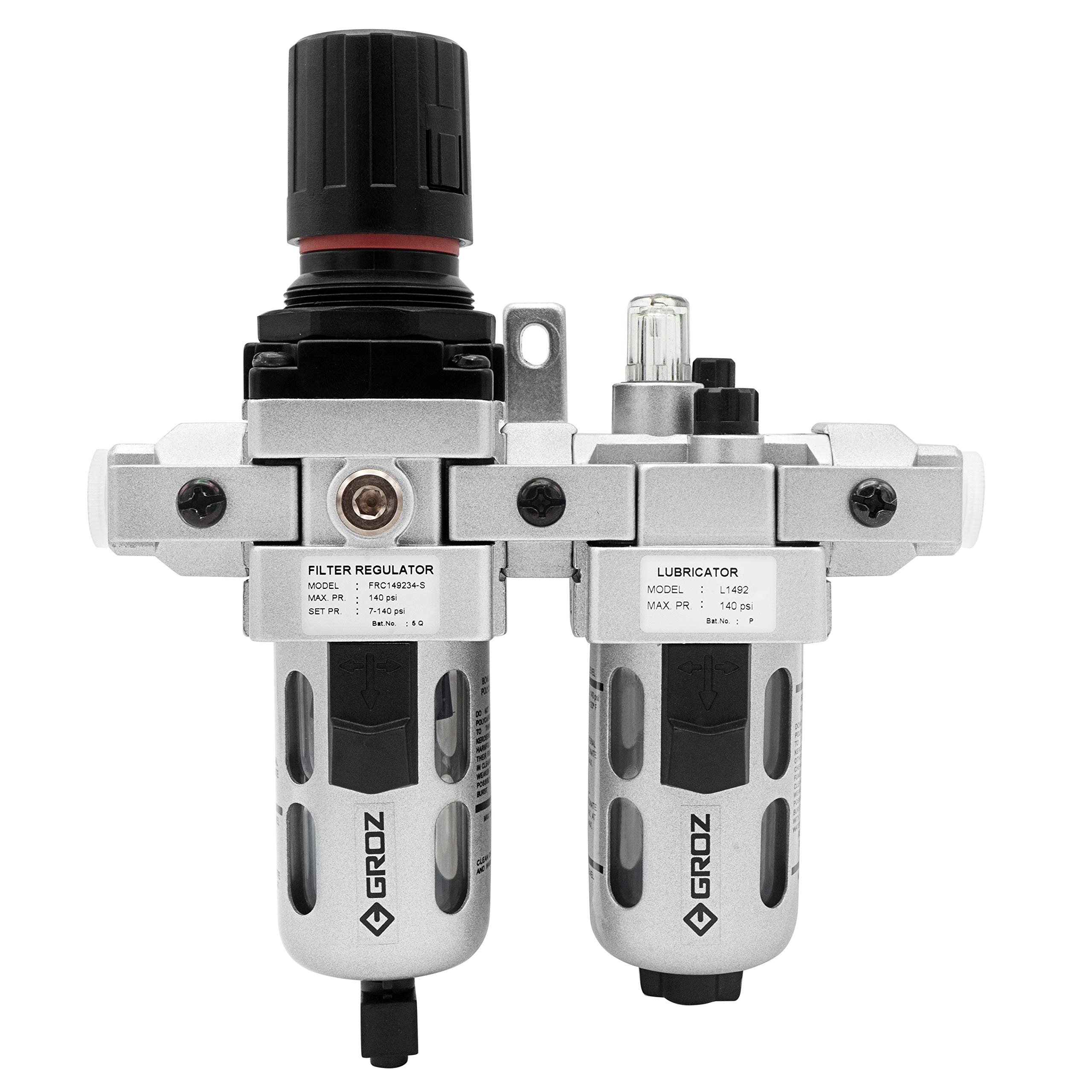 Groz 60451 – Filtro de aire regulador combinación y lubricante, – MODULAR 2 piezas, policarbonato), Intermediate – 3/8 "NPT