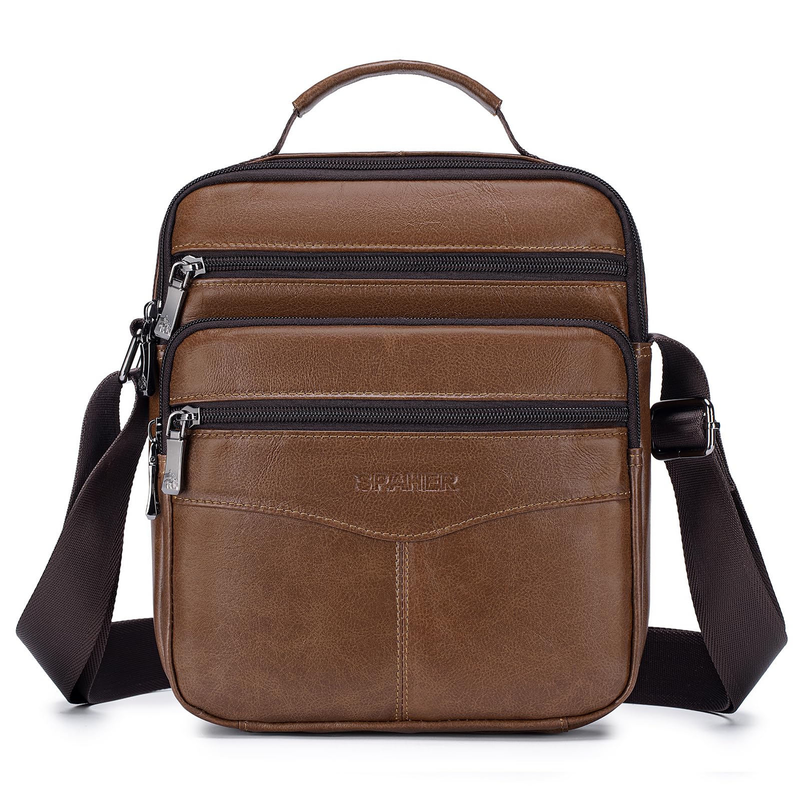 SPAHER Bolso Bandolera Hombre Piel Grande Bolsa Mano de Cuero Cartera Bolso Mariconera con Correas Ajustables para Nego…