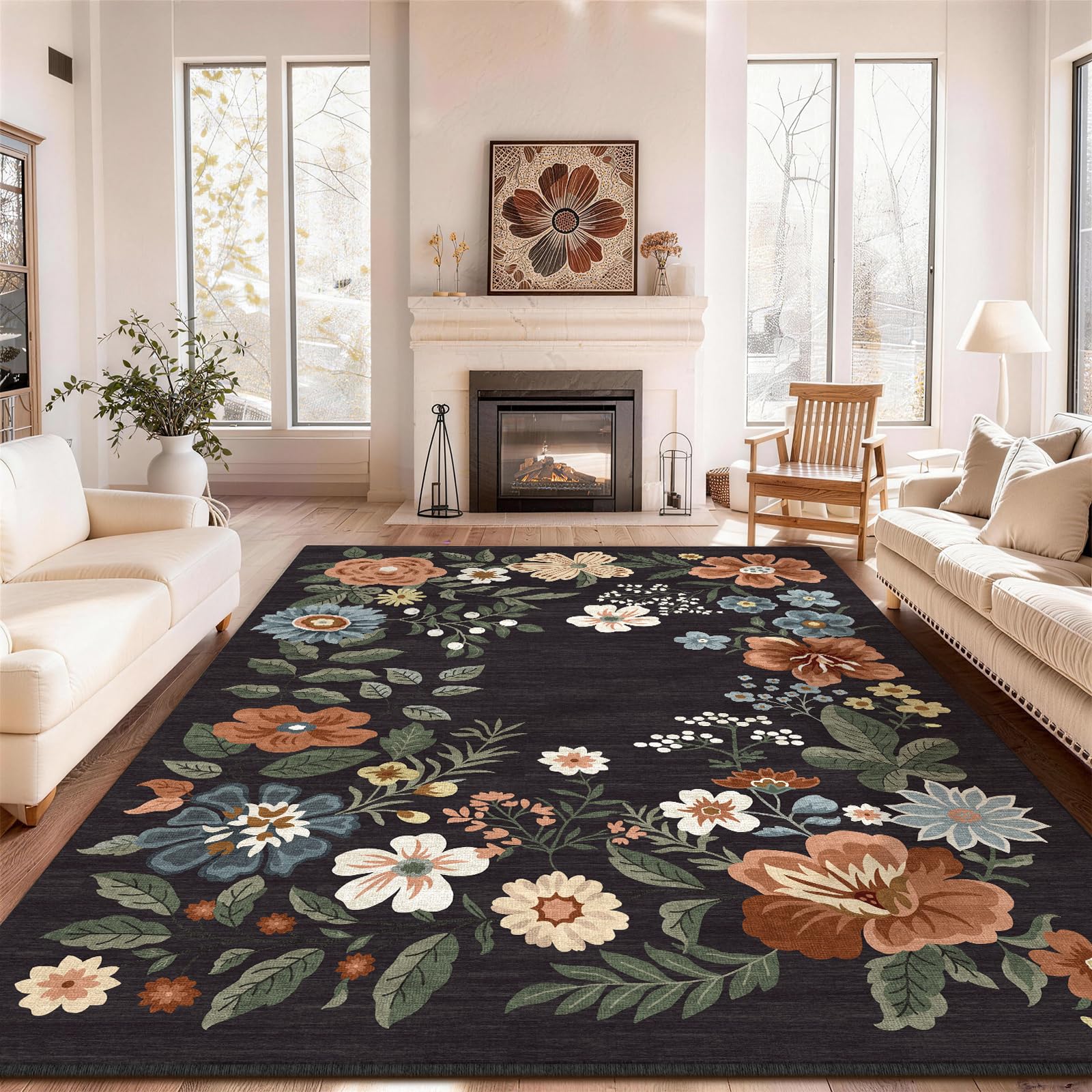 SOANNY Rug Living Room, Washable Non Slip Carpet, 120x170cm Raven Black โ image 1