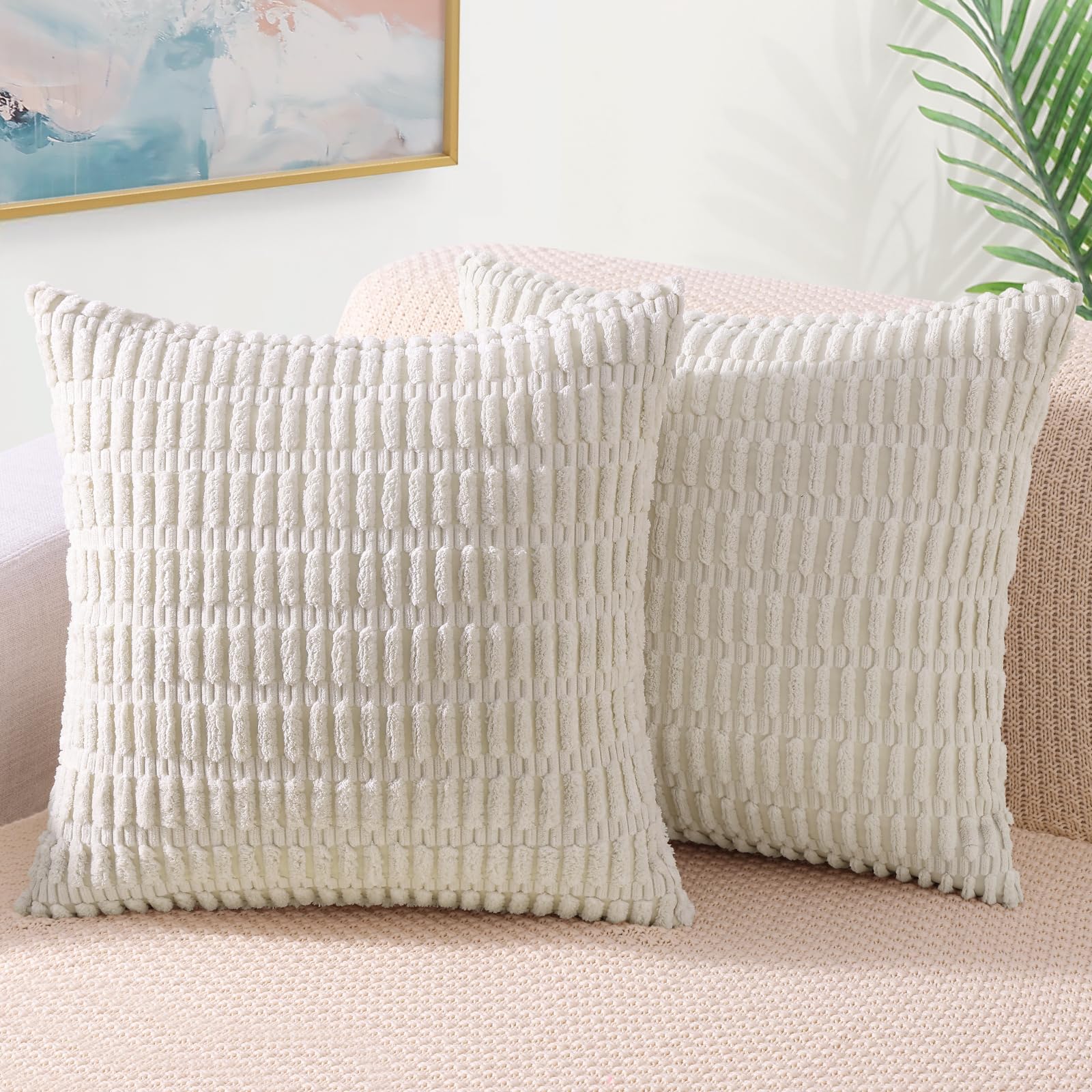 Housses de coussin velours côtelé 66x66 cm déco moderne haut de gamme beige