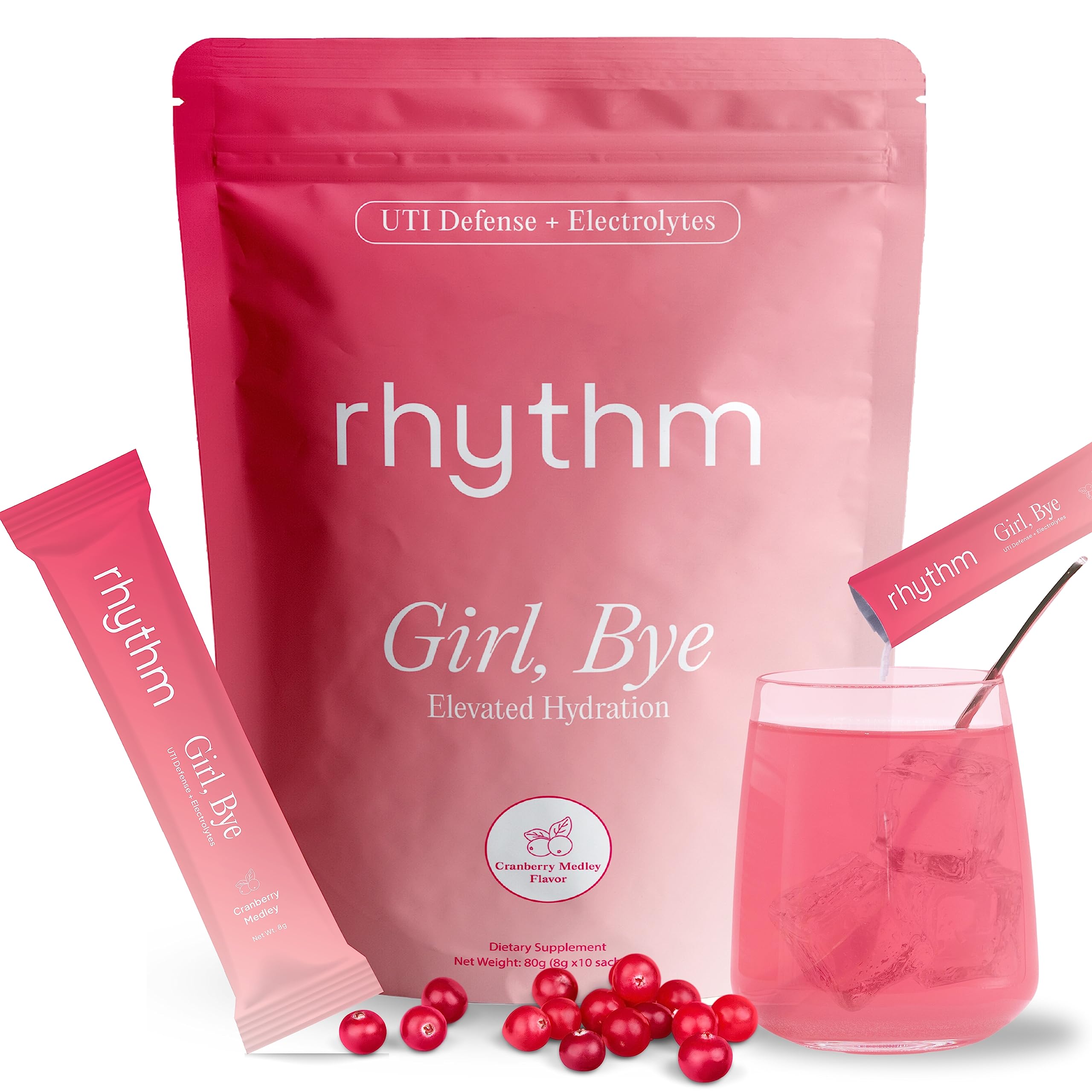 Girl, Bye | Fast-Acting Keto UTI Relief & Defense + Urinary Tract Health Drink Mix | pH Balancing | Workout & Intimacy | Essential Minerals (10 Travel Packs, Cranberry Medley)
