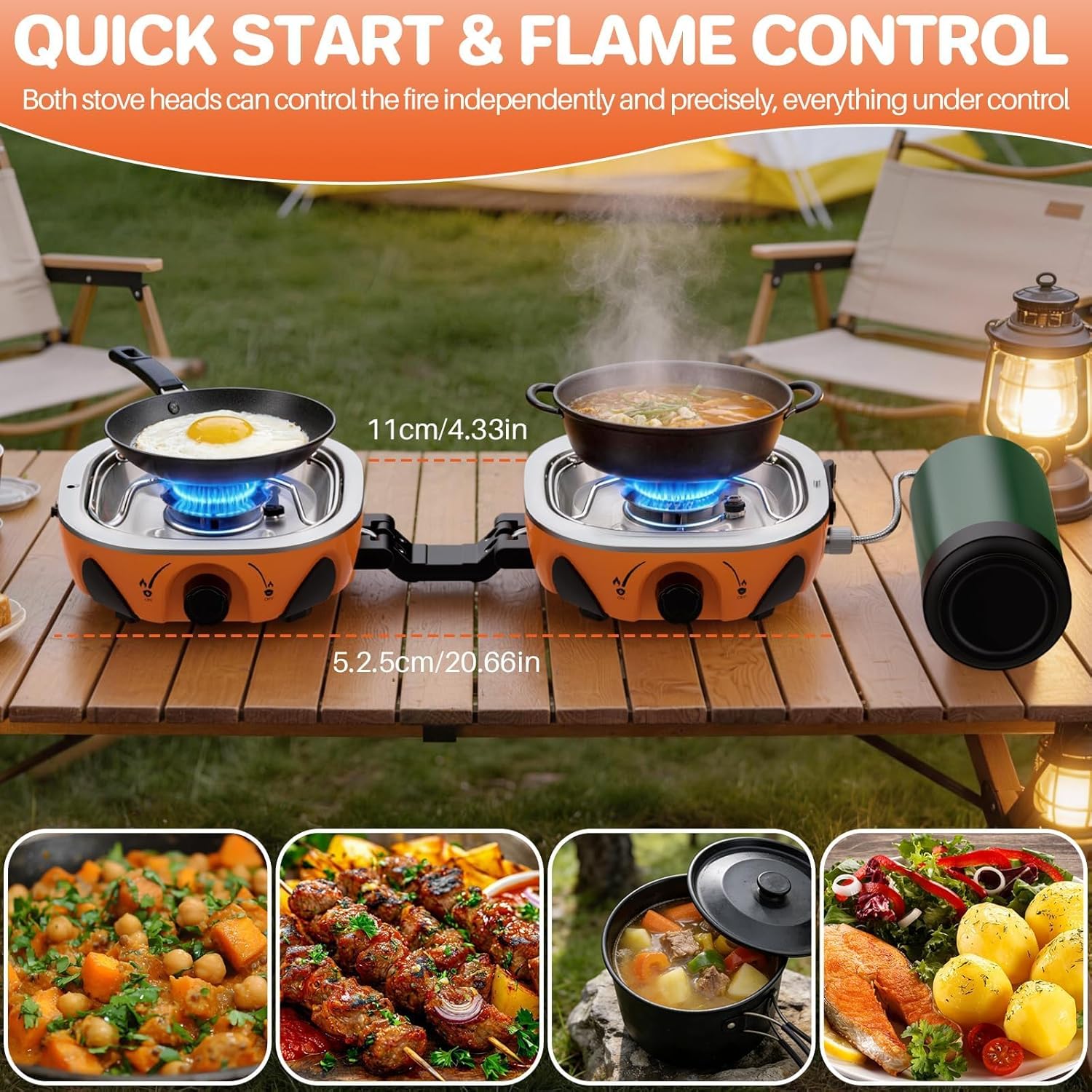 FUNYKICH 2-Burner Foldable Camping Stove with Carrying Bag, Portable Propane Camp Stove with Adjustable Burners & Piezo Ignition, for Camping Tailgating Essentials Gear