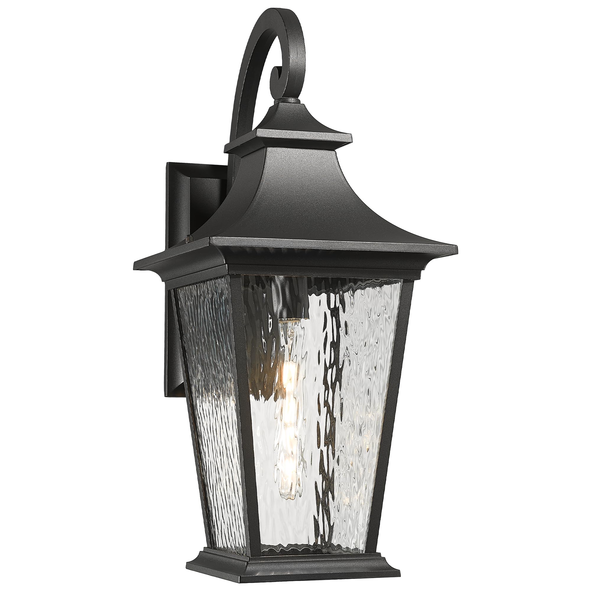Emliviar 25 Inch Exterior Lighting Fixture, Black Outside Lights for House, Outdoor Wall Lantern with Water Ripple Glass, XE220B-SW BK