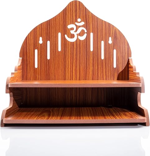 Miniatura 10 de Mesa colgante de madera para colgar en la pared, templo Pooja Mandir, estante de soporte para almacenamiento y decoración de ídolos para oficina en