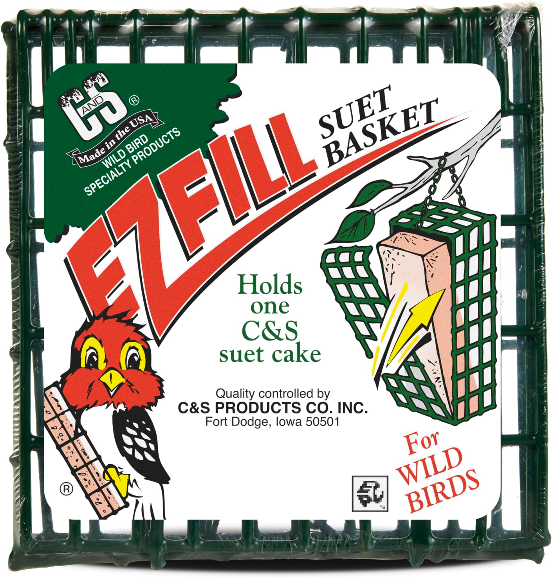 C&S EZ Fill Suet Basket, Suet Feeders for Wild Birds, Holds One Suet Cake, 8 Ounces