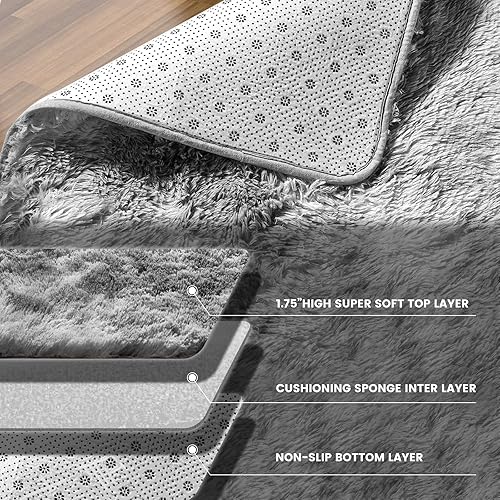 Miniatura 9 de Alfombras de interior ultra suaves y modernas, de 5 x 7, teñido anudado gris claro, alfombra grande para sala de estar, alfombra suave y mullida