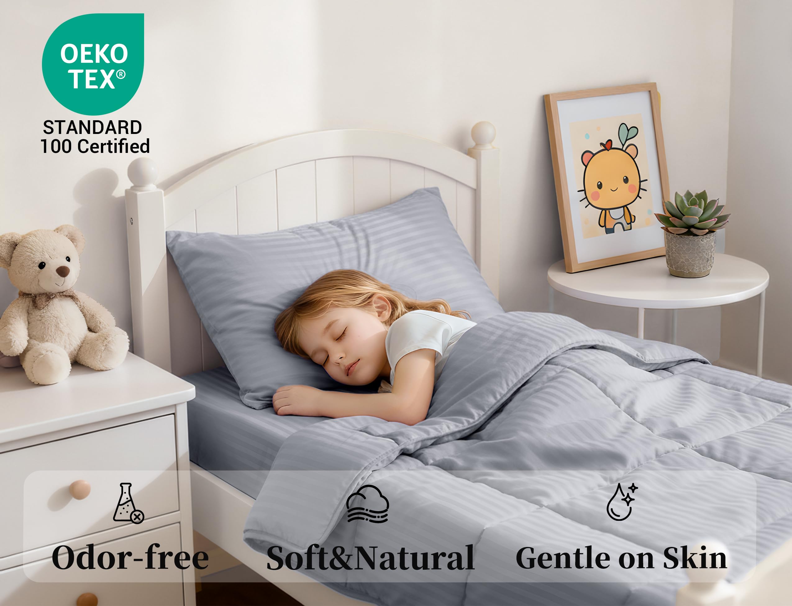 ZPECC Juego de ropa de cama para niños pequeños, juego de ropa de cama suave de 4 piezas para cuna, incluye edredón para niños, sábana encimera, sábana bajera y funda de almohada, rayas grises