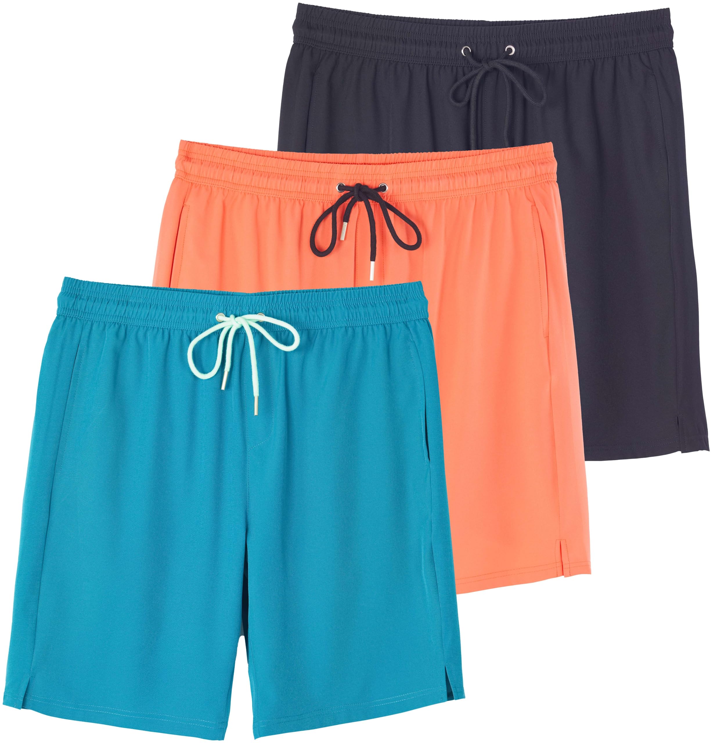 Real Essentials 3 Pack: Men's 9" Inch 2 in 1 Board Shorts with Compression Liner - Bathing Suit with Back Flap Pocket