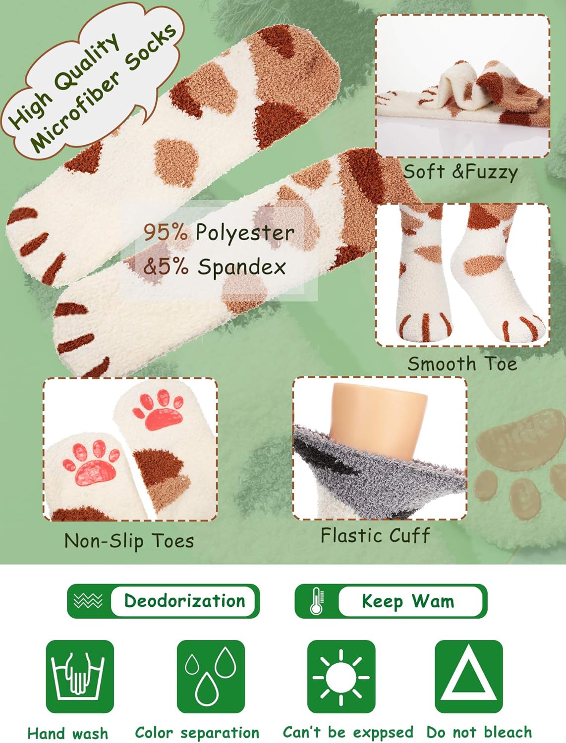 SATINIOR 3 Pairs Women Fuzzy Cat Claw Paw Socks Cat Sleep Fluffy Slipper Winter Warm Socks Christmas Holiday Gifts for Women - Image 5