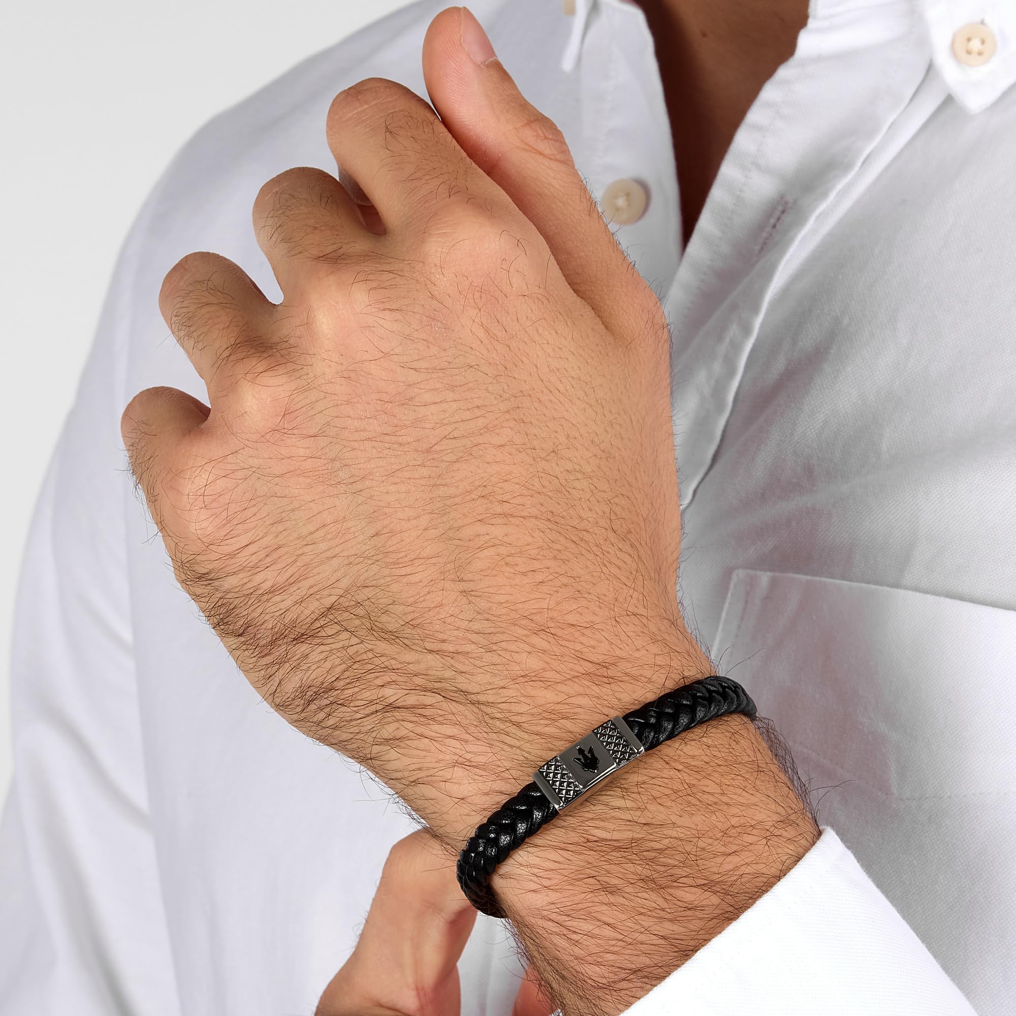 MASERATI Herrenarmband aus Stahl, Naturleder, Kollektion RECYCLED LEATHER JM424AVE25