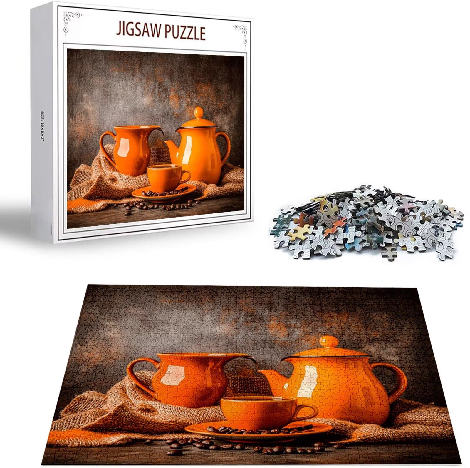 Puzzle Kawa Puzzle 1500 sztuk Jigsaw Dorośli DIY Klasyczna gra, Puzzle w kształcie kubka kawy, gry relaksacyjne i inteligencja dla chłopców 87 x 57 cm/1500 sztuk z drewnianym pudełkiem upominkowym H