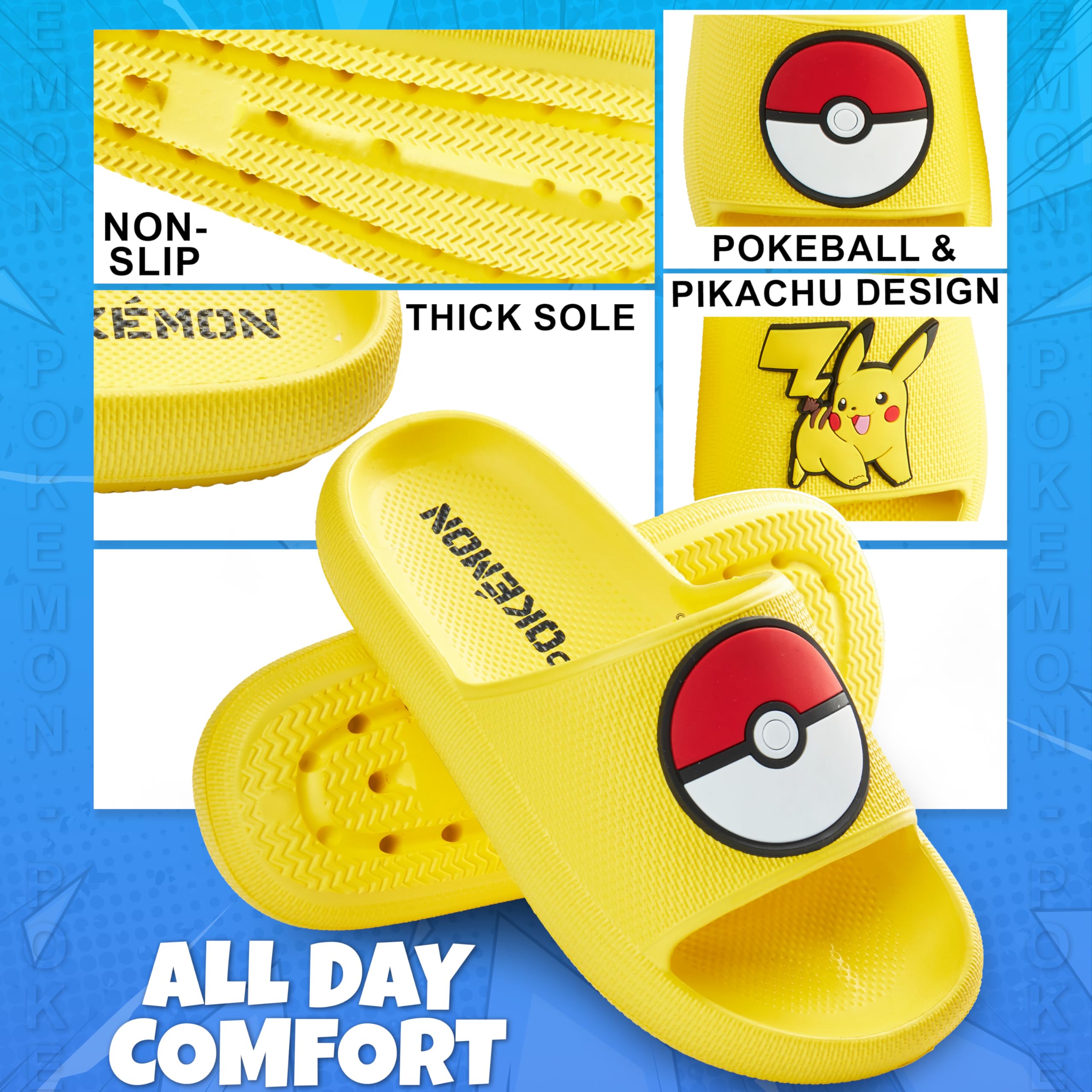 Get Trend Pokemon Chanclas Niño Tipo Slider, Pikachu Gengar Snorlax, Sandalias Niños Verano Abiertas para Uso Diario, Regalos de Anime