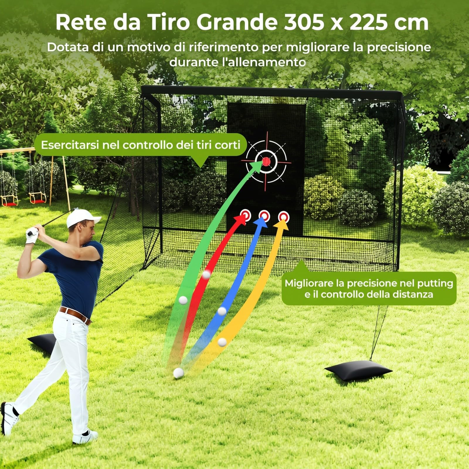 COSTWAY Rete da Golf per Allenamento, Rete Pratica da Golf con Bersaglio, 2 Barriere Laterali, Sacchi di Sabbia e Borsa, da Esterno e Interno, per Driving e Chipping