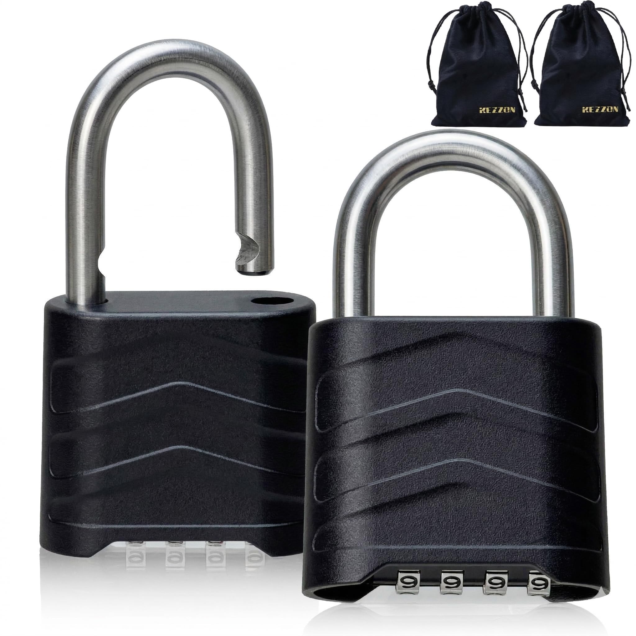Candado de combinación, candado combinado para exteriores, 55 mm, resistente a la intemperie, reconfigurable, 4 digitales, cuerpo de aluminio de seguridad (paquete de 2, negro, corto)