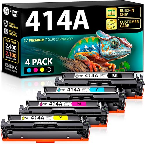 Smart Ink Cartucho de tóner compatible con HP 414A 414 A con chip integrado paquete de 4 para usar con Color Laserjet Pro MFP M479fdw M479fdn