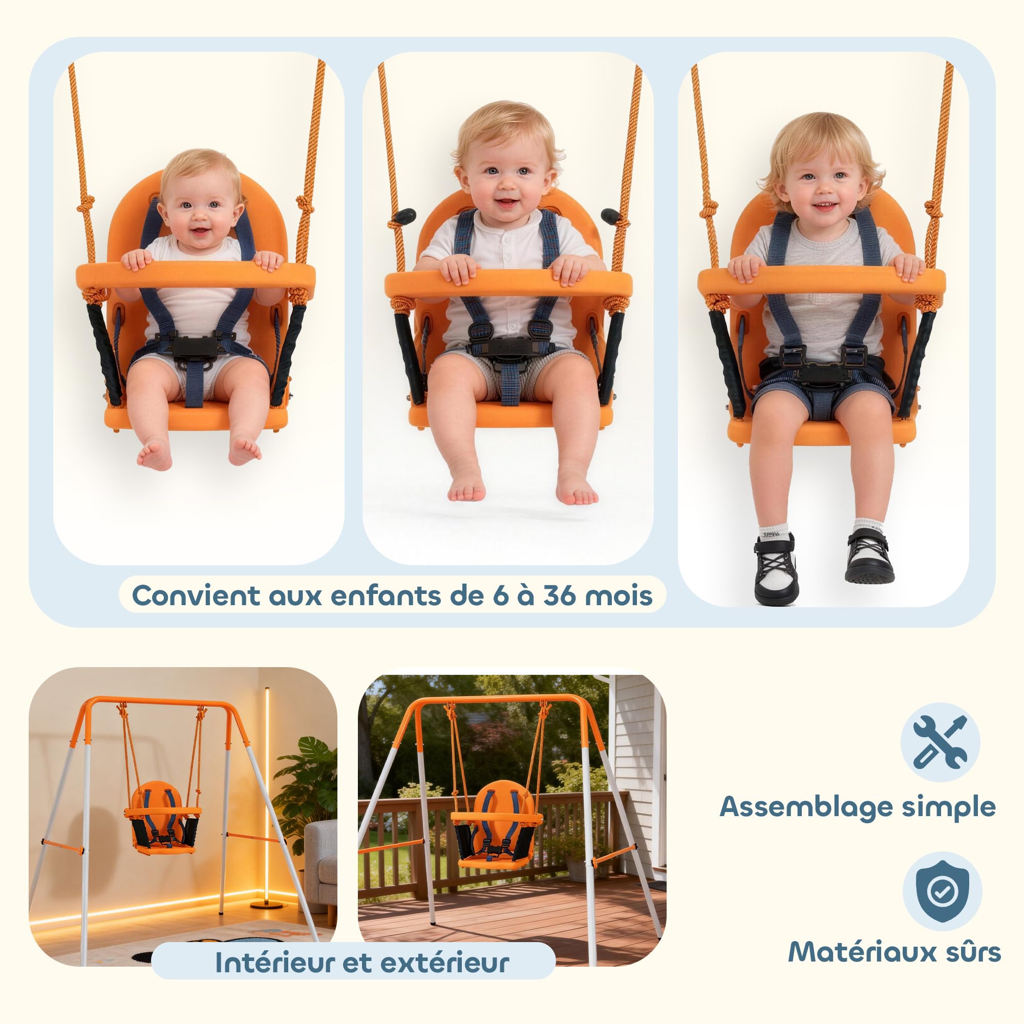 Balançoire Portique Outsunny Pour Enfants – De 6 à 36 Mois, 25 Kg Max, Acier Vert, Hauteur 122 Cm – Extérieur Et Intérieur
