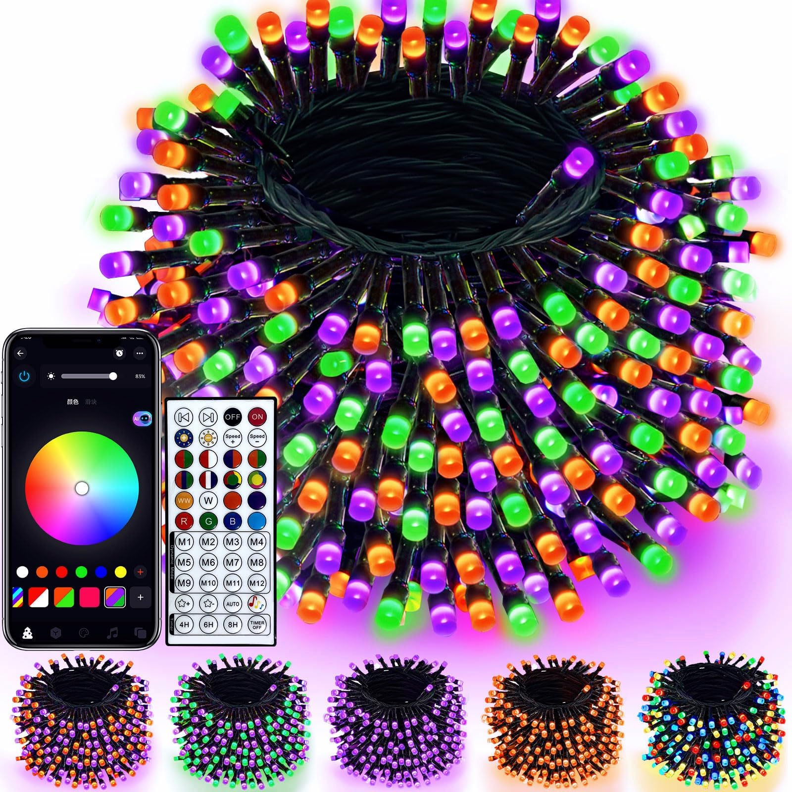 240LED Smart Color Changing Halloween Lights App Control, 95FT Waterproof RGB Music Sync Xmas Fairy String Light with Remote & Timer, Twinkle Christmas Tree Lights Outdoor Indoor Halloween Decorations