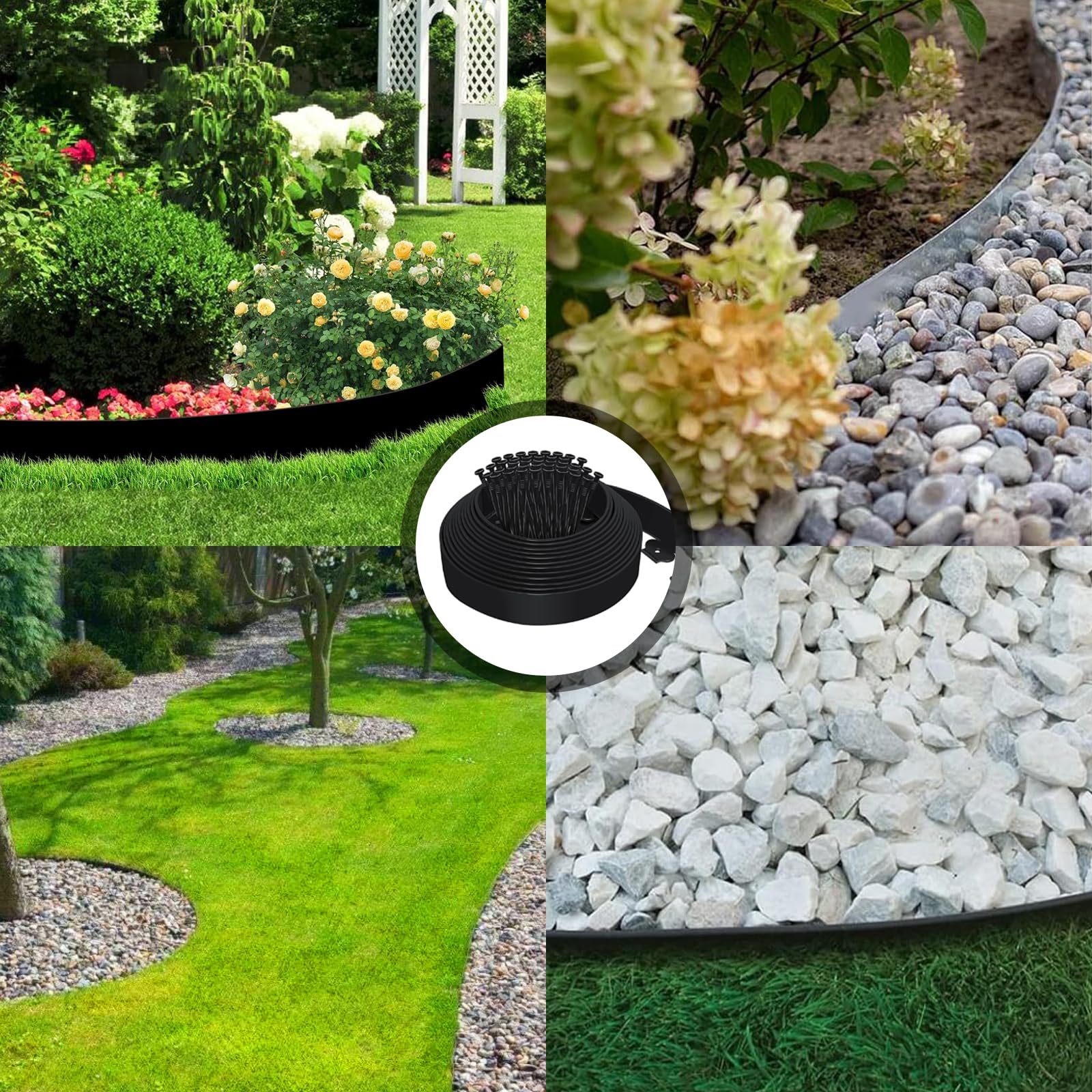 Bordure de Jardin Flexible 10m, Bordure Jardin Exterieur Hauteur 10cm, Bordure Jardin Plastique, Bordurette de Jardin, Garden Edging, Bordure de Tonte, avec Gants et 50 Ongles - Noir