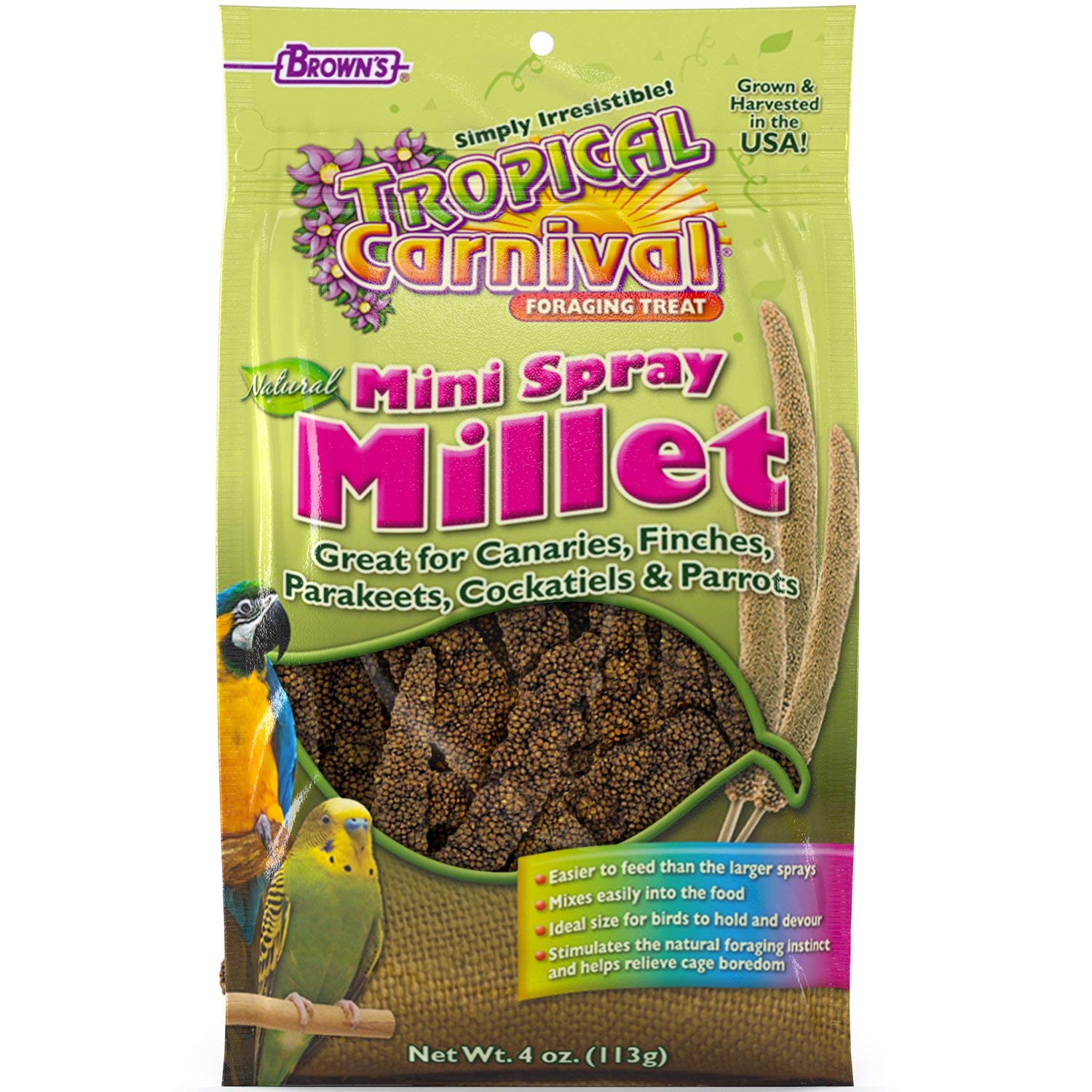 Brown's Tropical Carnival Mini Spray Millet Pet Bird Treat 4 oz