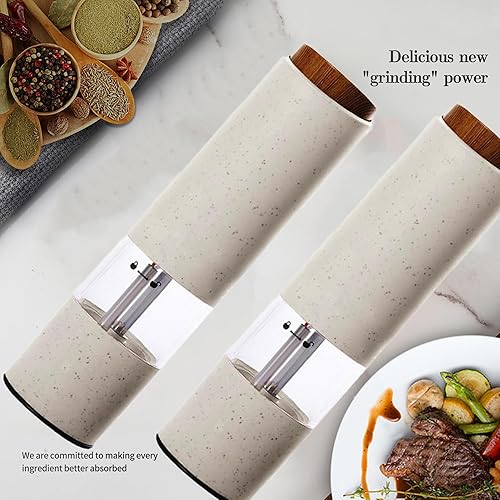 Miniatura 2 de Juego de molinillo eléctrico de sal y pimienta, molinillo de pimienta recargable con luces LED, grosor ajustable, operación con una mano, fuente de