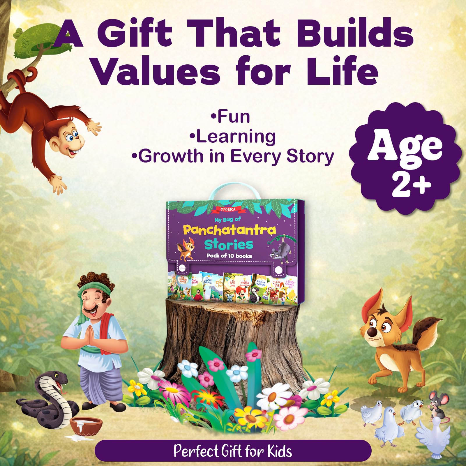 Team Pegasus Panchatantra Amazing Story Bag | Pack of 10 Books for Kids | Ages 3+ | Classic Moral Stories with Colorful Illustrations | Perfect for Early Learning and Fun Reading 4